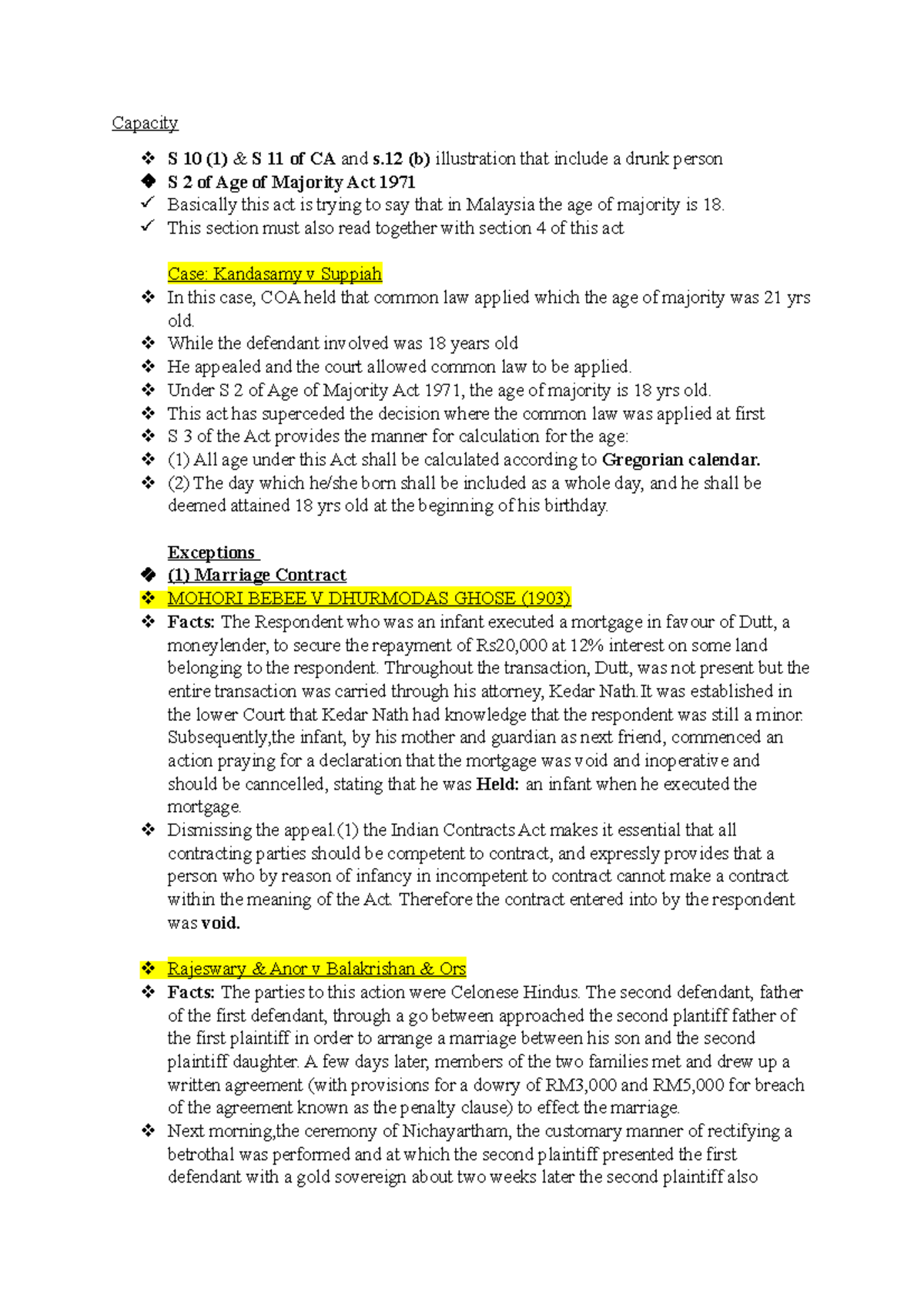 Capacity Contract Law Capacity S 10 1 S 11 Of CA And S b 