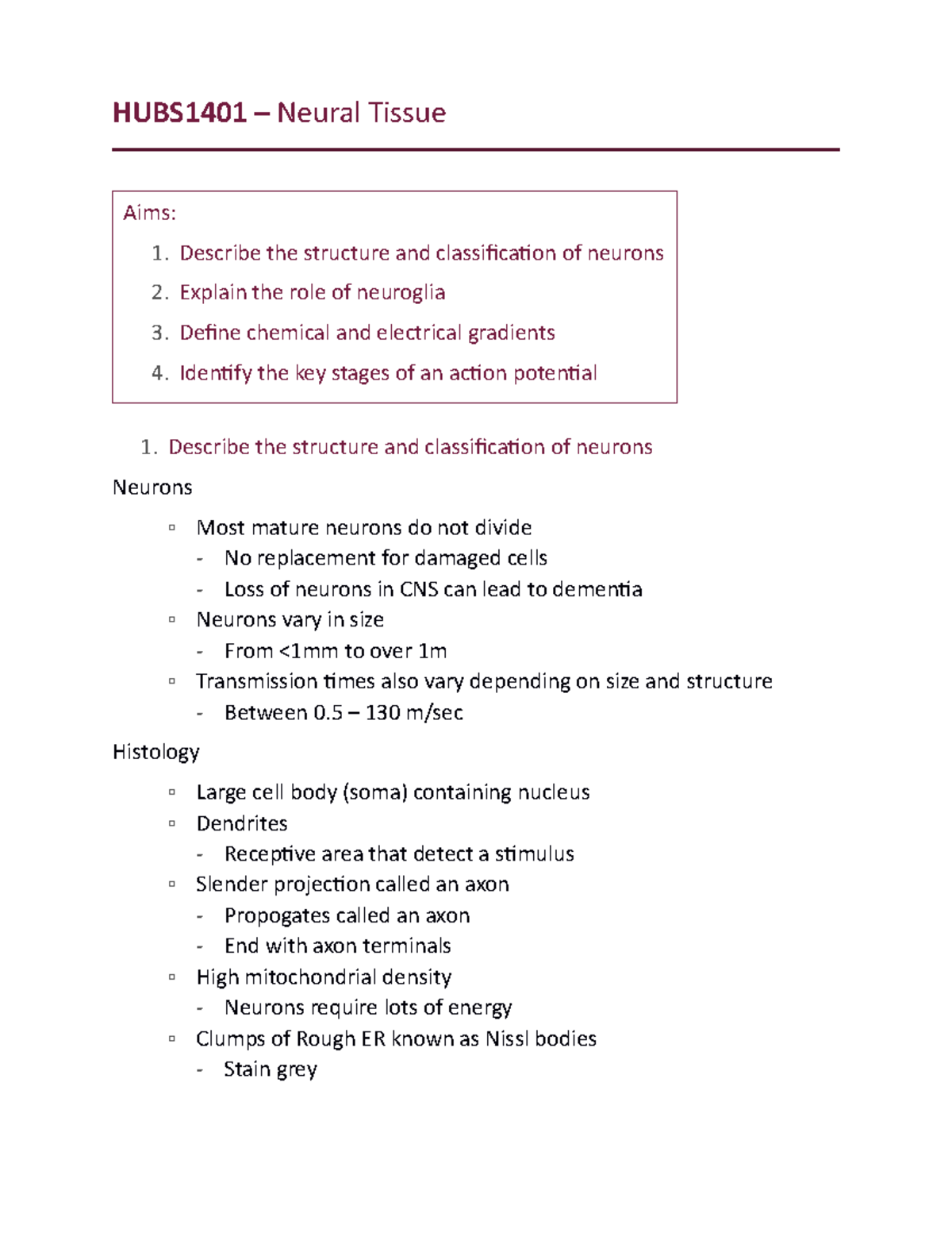 Summary Lecture Neural Tissue Tutorial Work Neural Tissue Hubs1401 Summary Lecture Neural Tissue Tutorial Work Neural Tissue Hubs1401