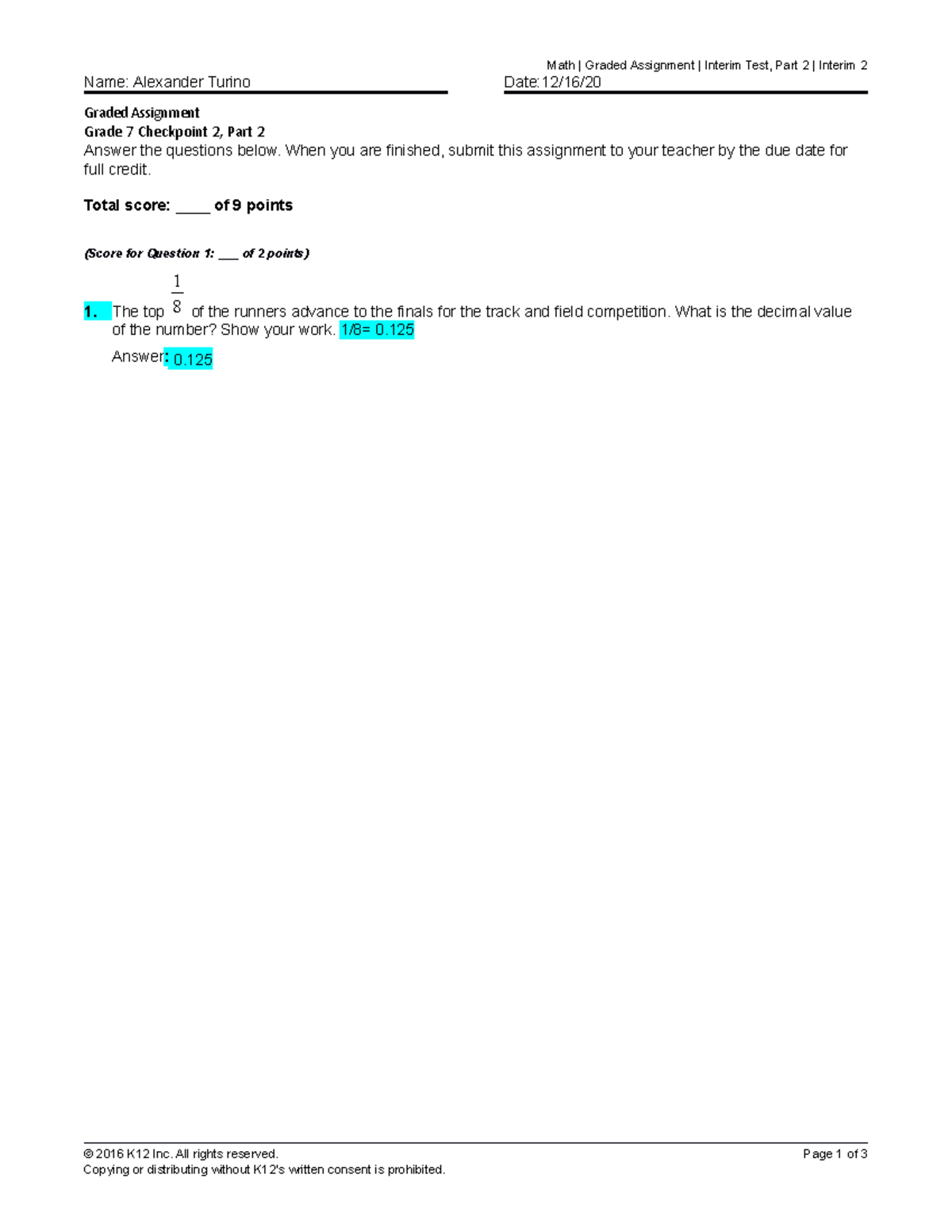 Math Checkpoint 2 Part 2 - Math | Graded Assignment | Interim Test ...