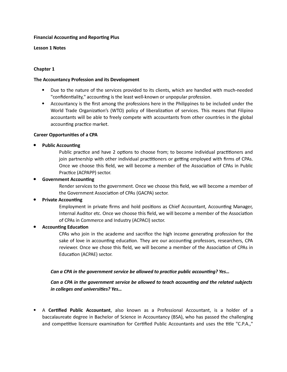 Lesson 1 Notes - Financial Accounting and Reporting Plus Lesson 1 Notes ...