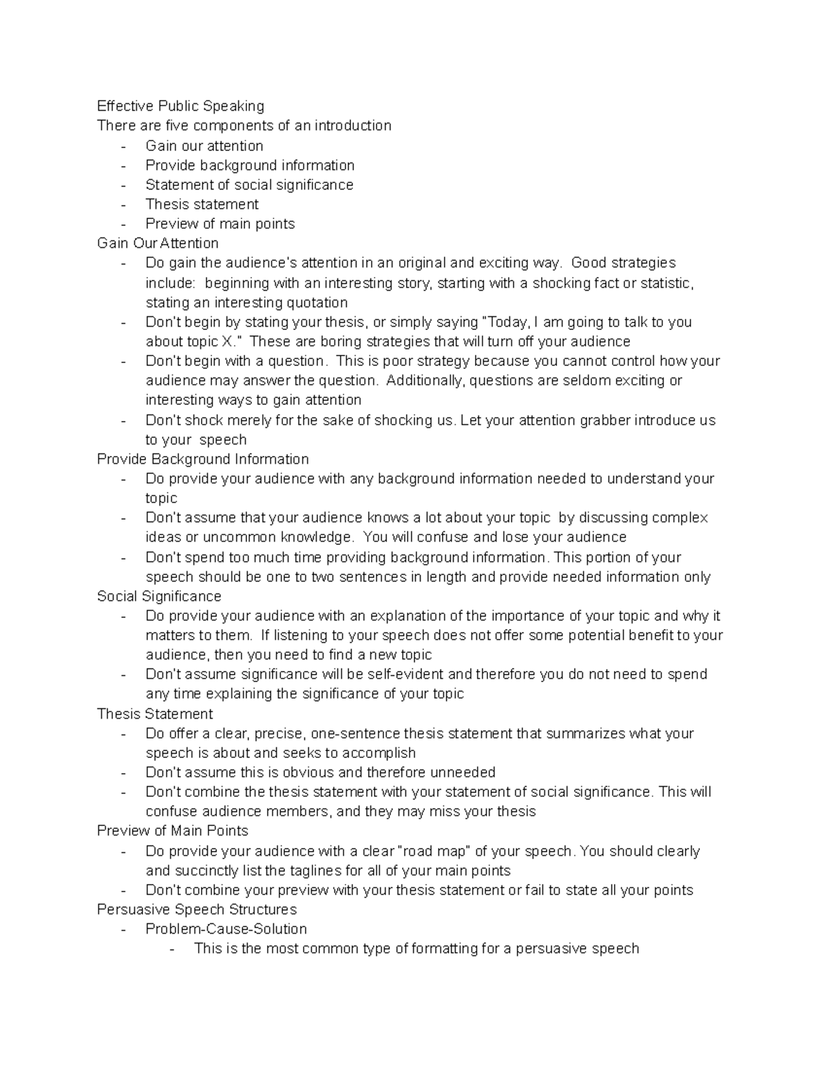 Chapter 5 - lecture notes - Effective Public Speaking There are five ...