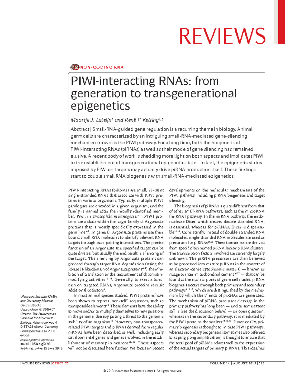 Piwirna - PIWI-interacting RNAs (piRNAs) are small, 21–30 nt single ...