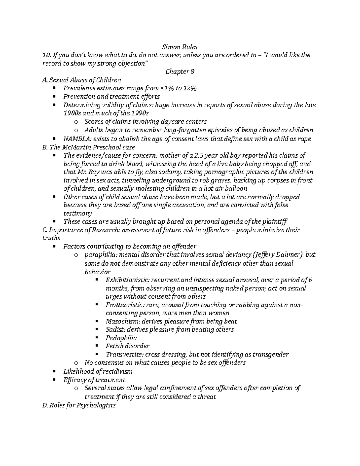 Chapters 8, 9, And 4 Lecture Notes - Simon Rules 10. If You Know What 