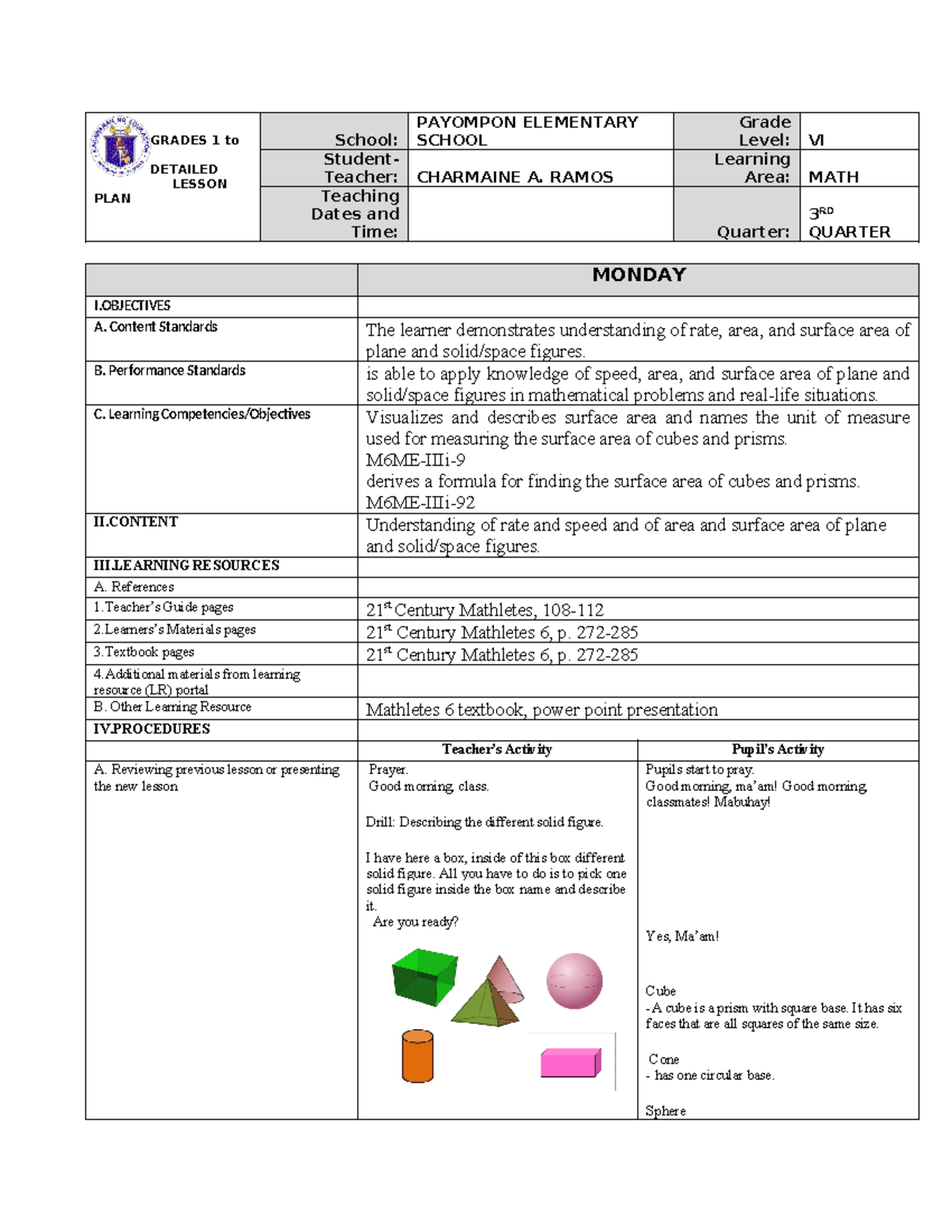 MATH 6 DEMO DLP - lesson plan math 6 - GRADES 1 to 12 DETAILED LESSON ...