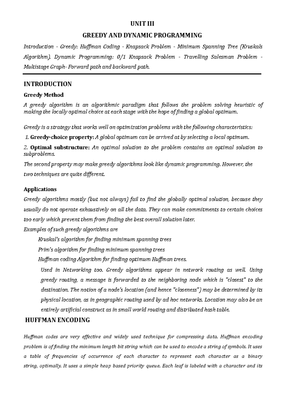 UNIT 3 - Lecture Notes 23,24 - Design And Analysis Of Algorithms - Studocu