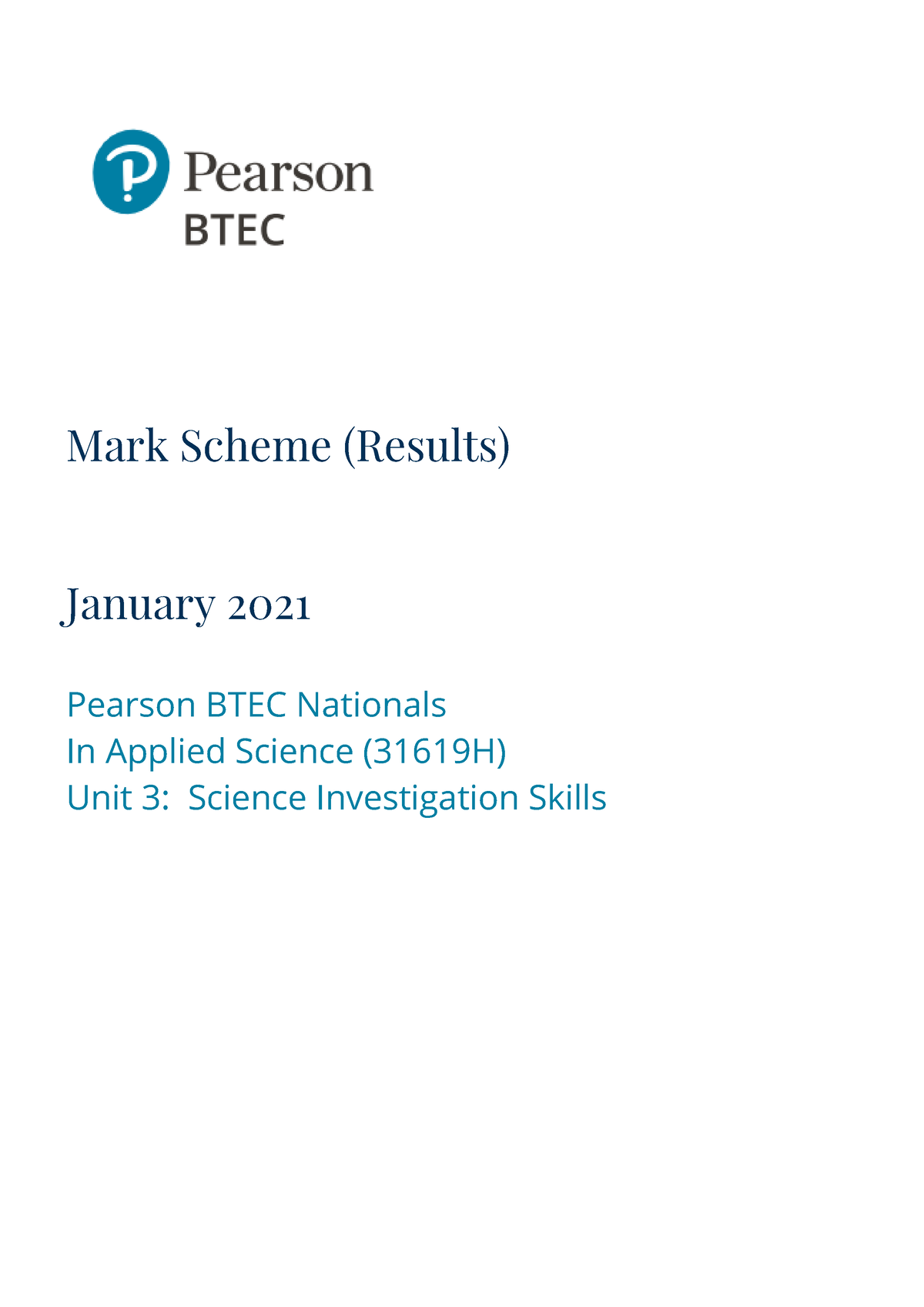 31619 H Unit3 Rms 20210317 - Mark Scheme (Results) January 2021 Pearson ...