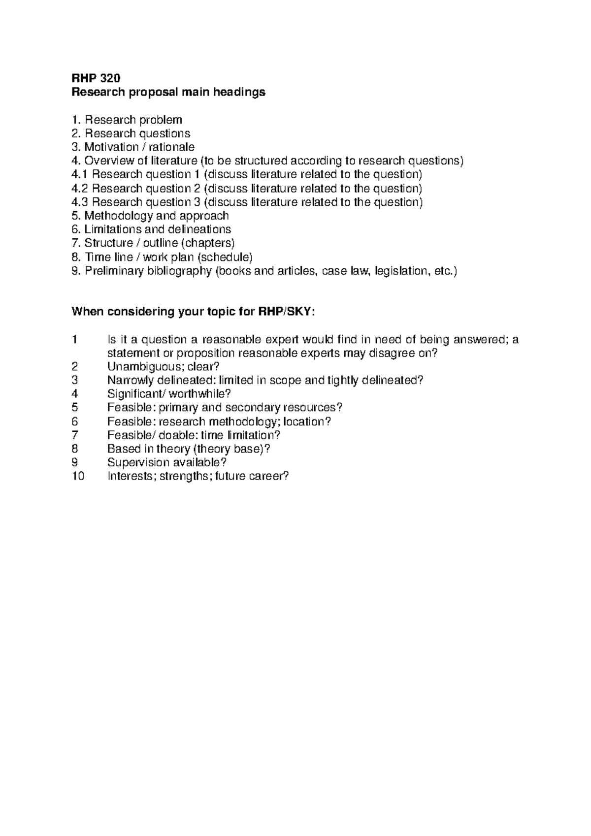 RHP 320 2019 Format of research proposal - RHP 320 Research proposal ...