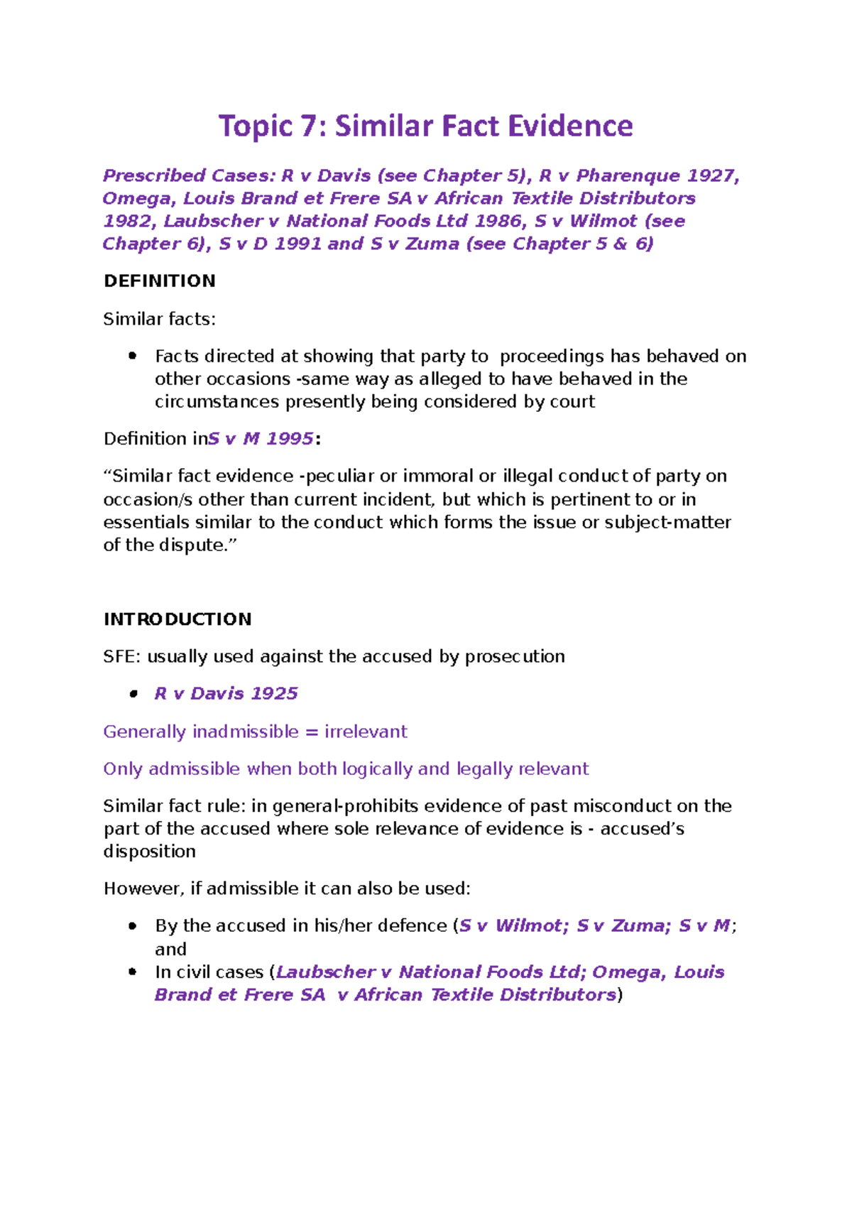 7 Similar Fact Evidence Magic Notes - EVI 401 - UWC - Studocu