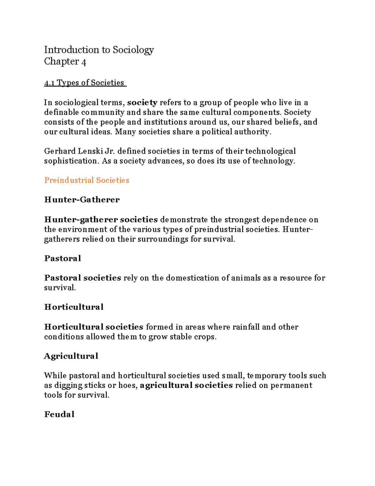 Sociology Chapter 4 Notes - Introduction To Sociology Chapter 4 4 Types ...