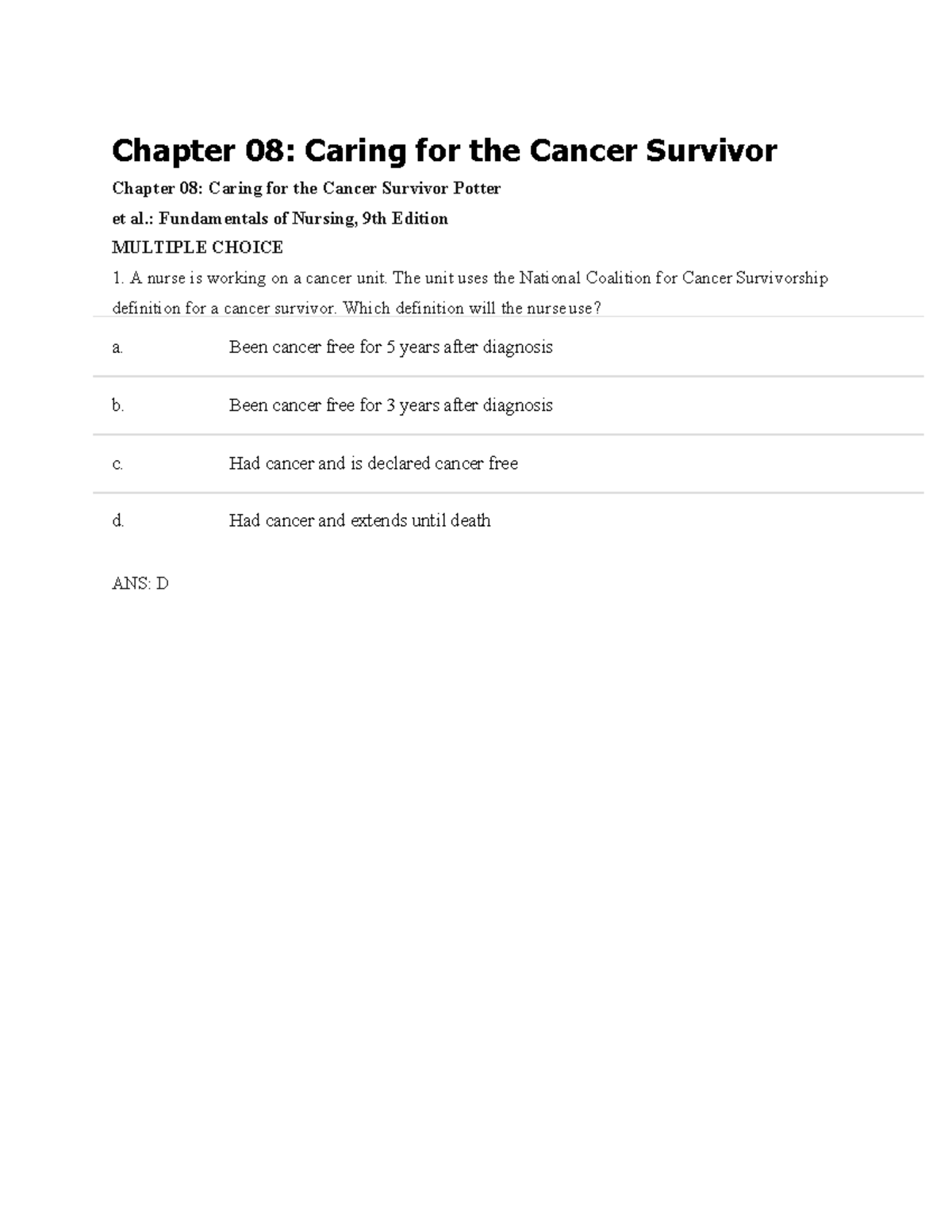 Chapter 08 Caring For The Cancer Survivor - Chapter 08: Caring For The ...