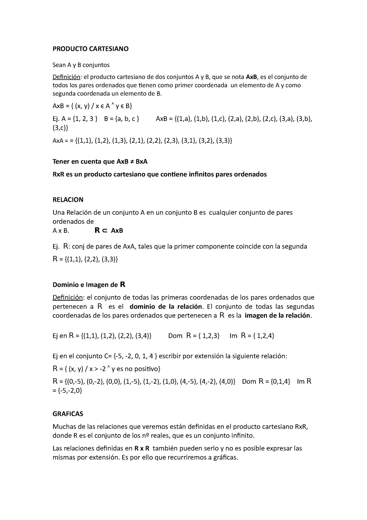 Clase 3 Relaciones Binarias - Función Lineal - PRODUCTO CARTESIANO Sean ...