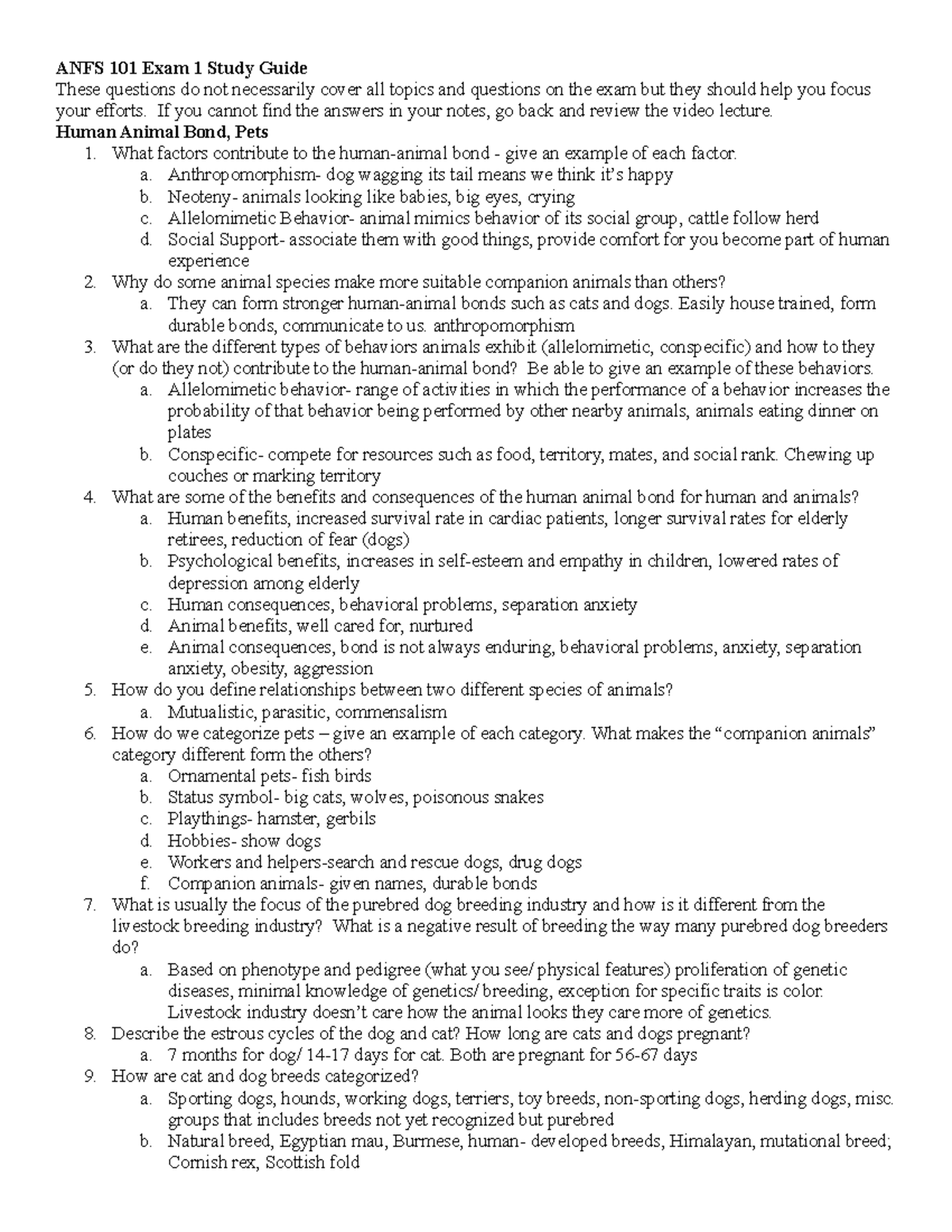 ANFS 101 Exam 1 Study Guide - ANFS 101 Exam 1 Study Guide These ...
