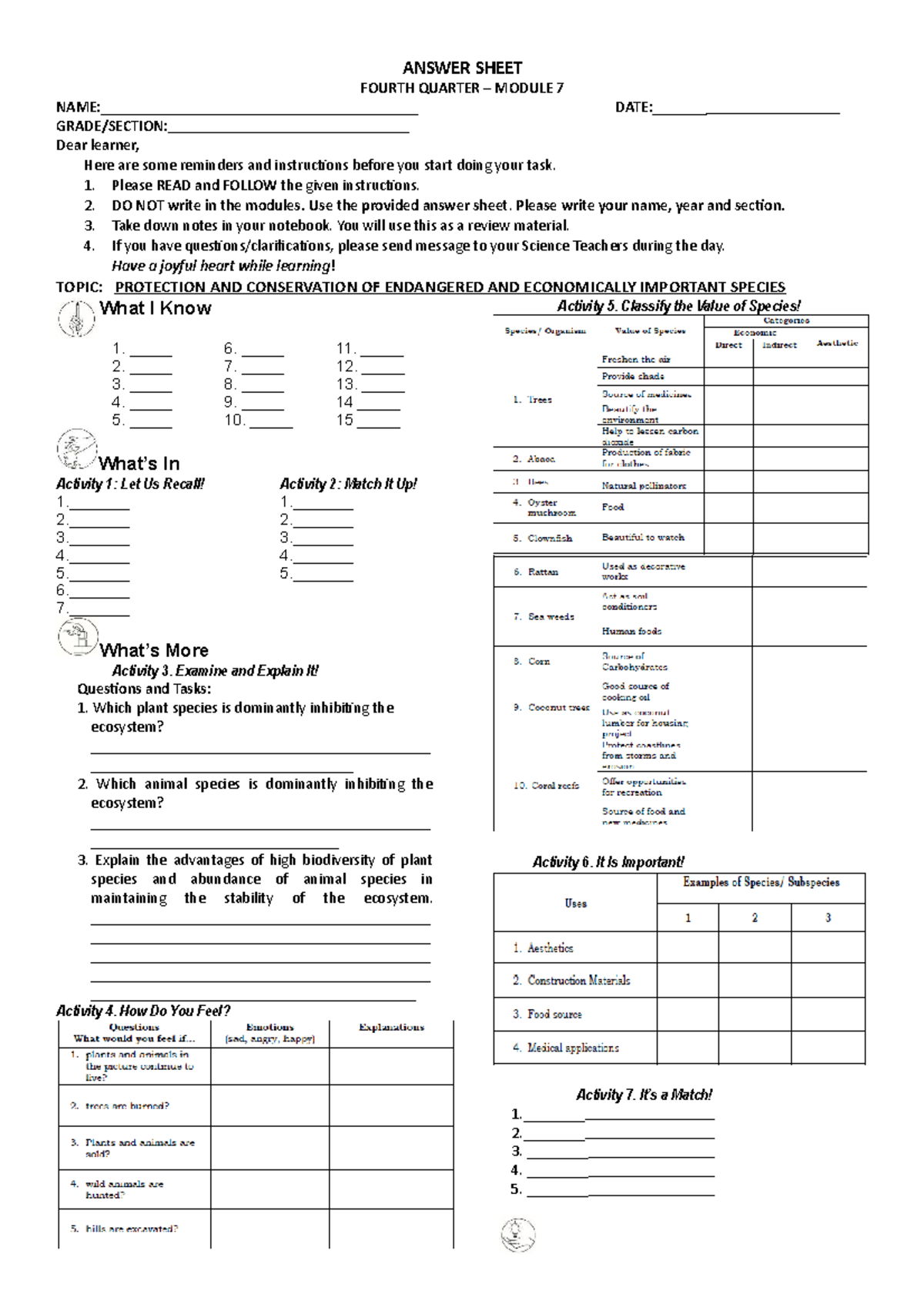 Cheat Sheet Mod 7 - ANSWER SHEET FOURTH QUARTER – MODULE 7 - Studocu