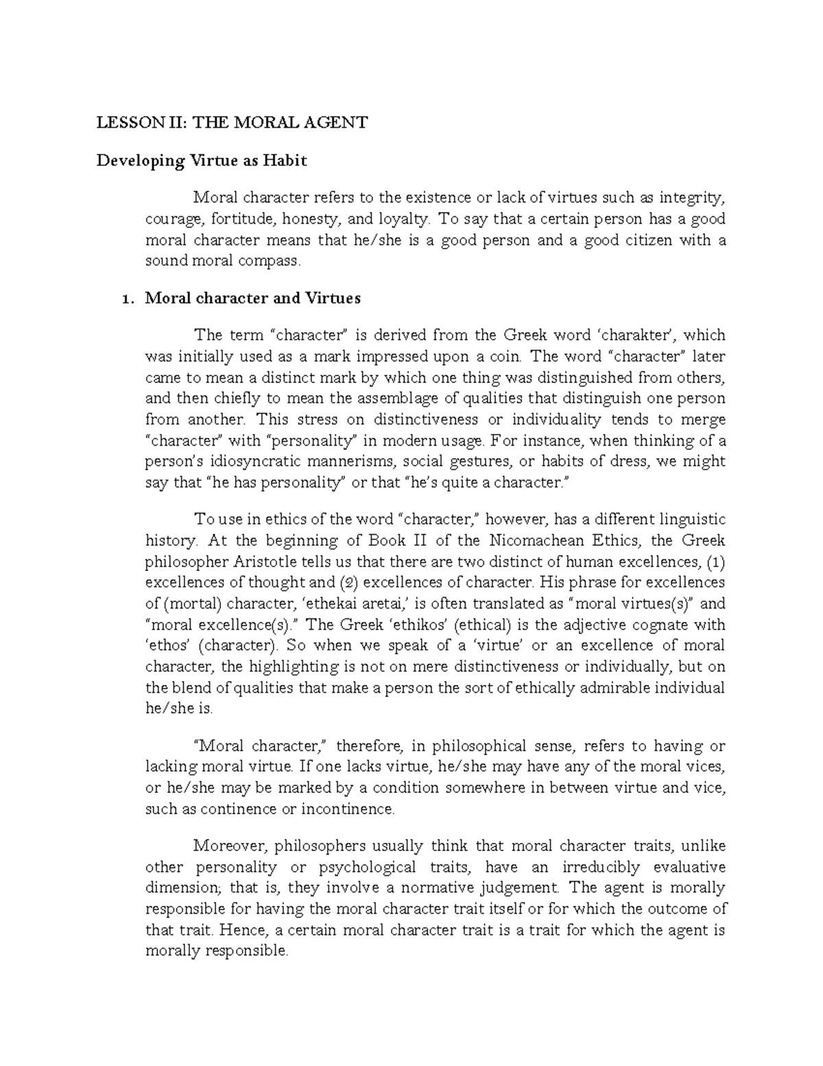 Untitled - faff - LESSON II: THE MORAL AGENT Developing Virtue as Habit ...