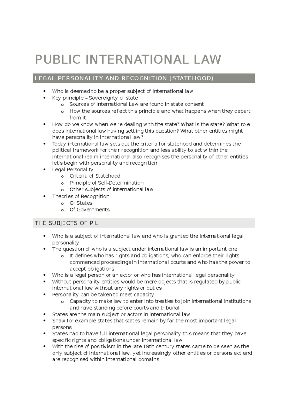 Topic 4 - Lecture notes 4 - PUBLIC INTERNATIONAL LAW LEGAL PERSONALITY ...