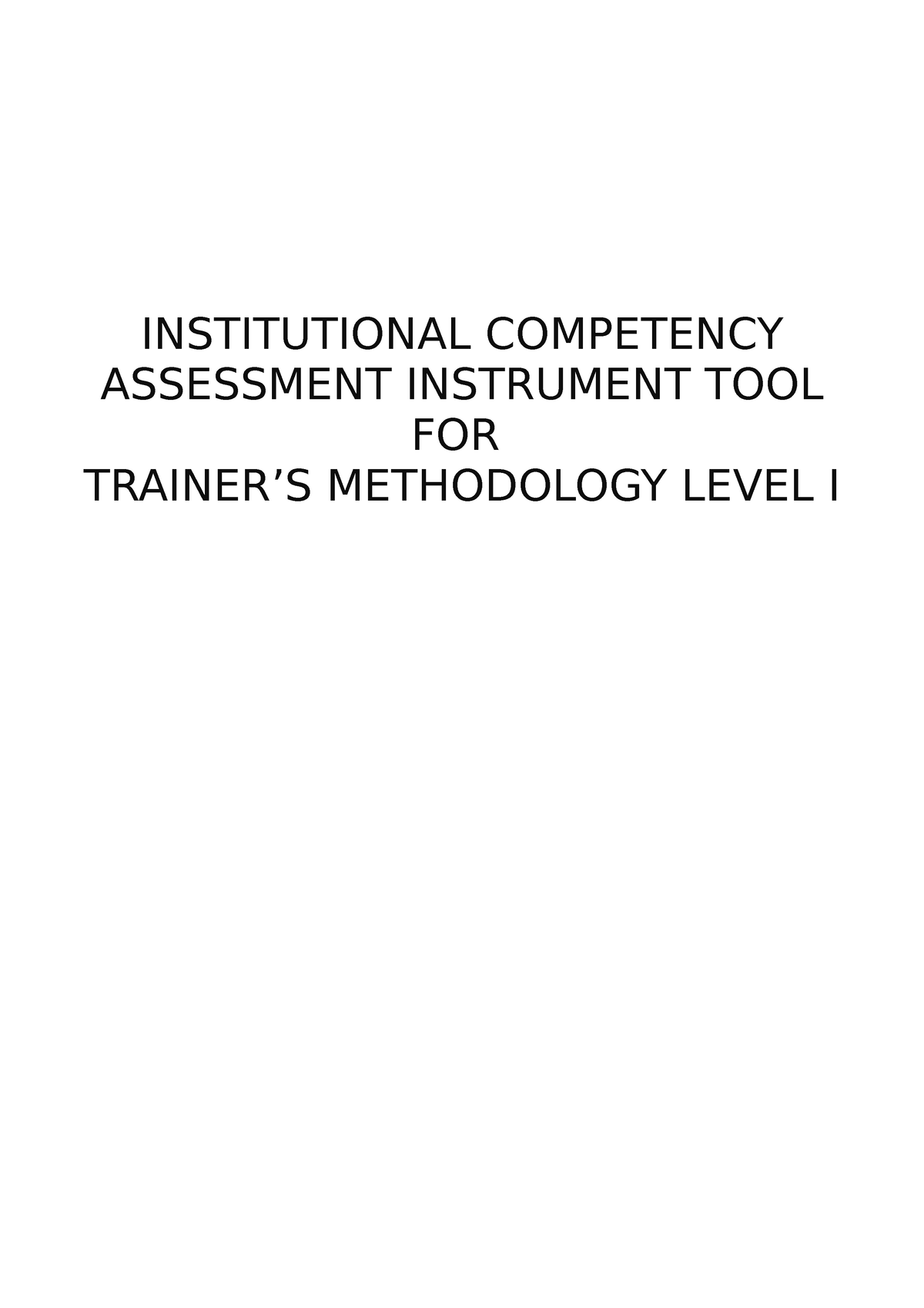 Institutional TM-I - Tesda - INSTITUTIONAL COMPETENCY ASSESSMENT ...