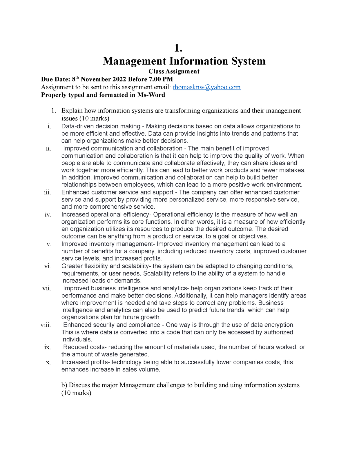 information system for managers assignment