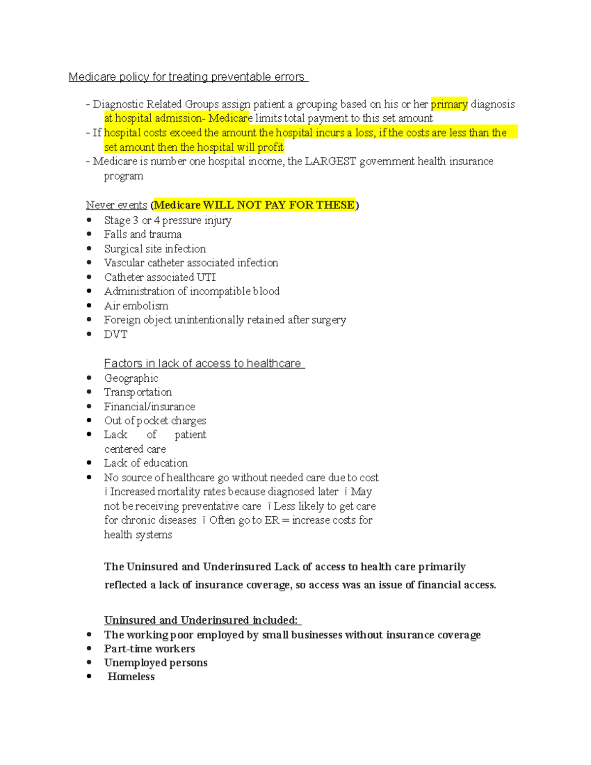 Medicare Policy on Preventable Errors and Access to Healthcare ...