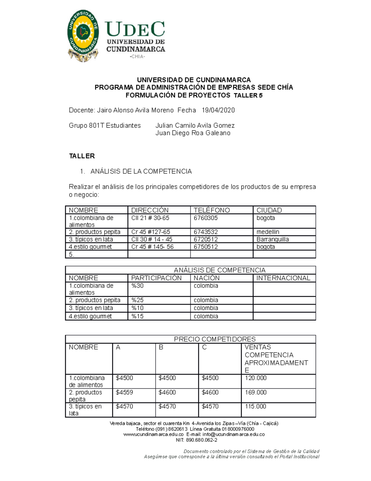 Taller Formulación Proyectos - UNIVERSIDAD DE CUNDINAMARCA PROGRAMA DE ...
