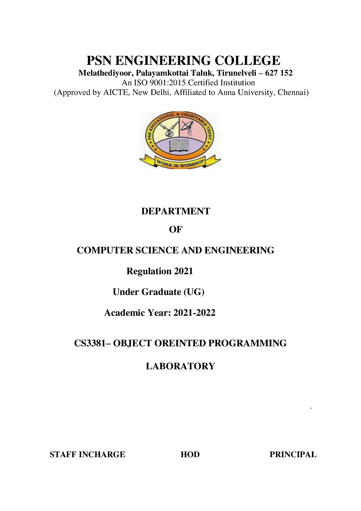 Oops Lab Manual - DEPARTMENT OF COMPUTER SCIENCE AND ENGINEERING ...