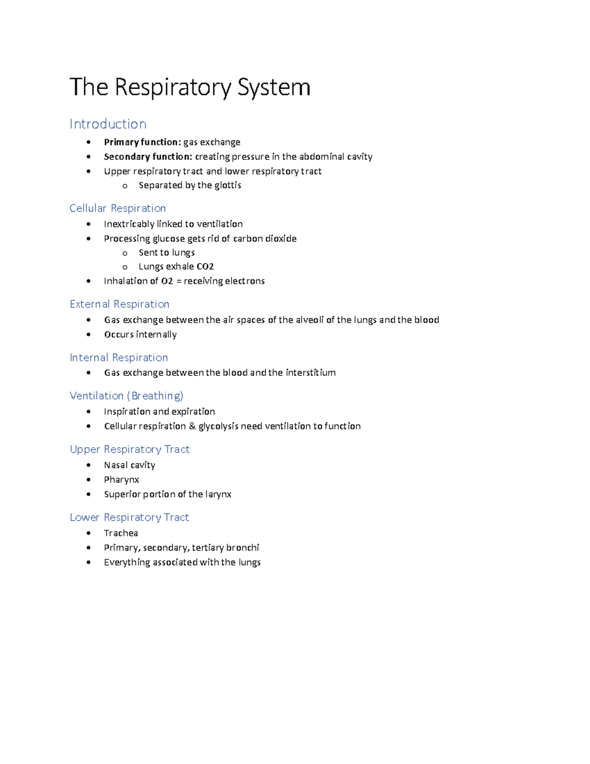 The Respiratory System - The Respiratory System Introduction Primary ...