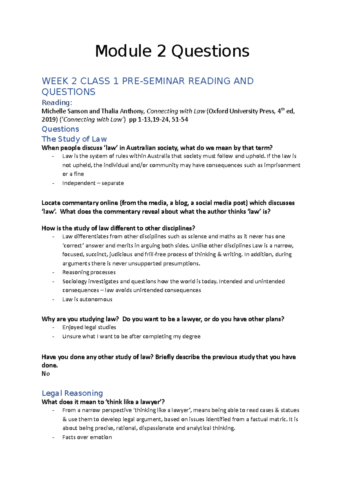 Module 2 Questions - Tutorial Work - Module 2 Questions WEEK 2 CLASS 1 ...