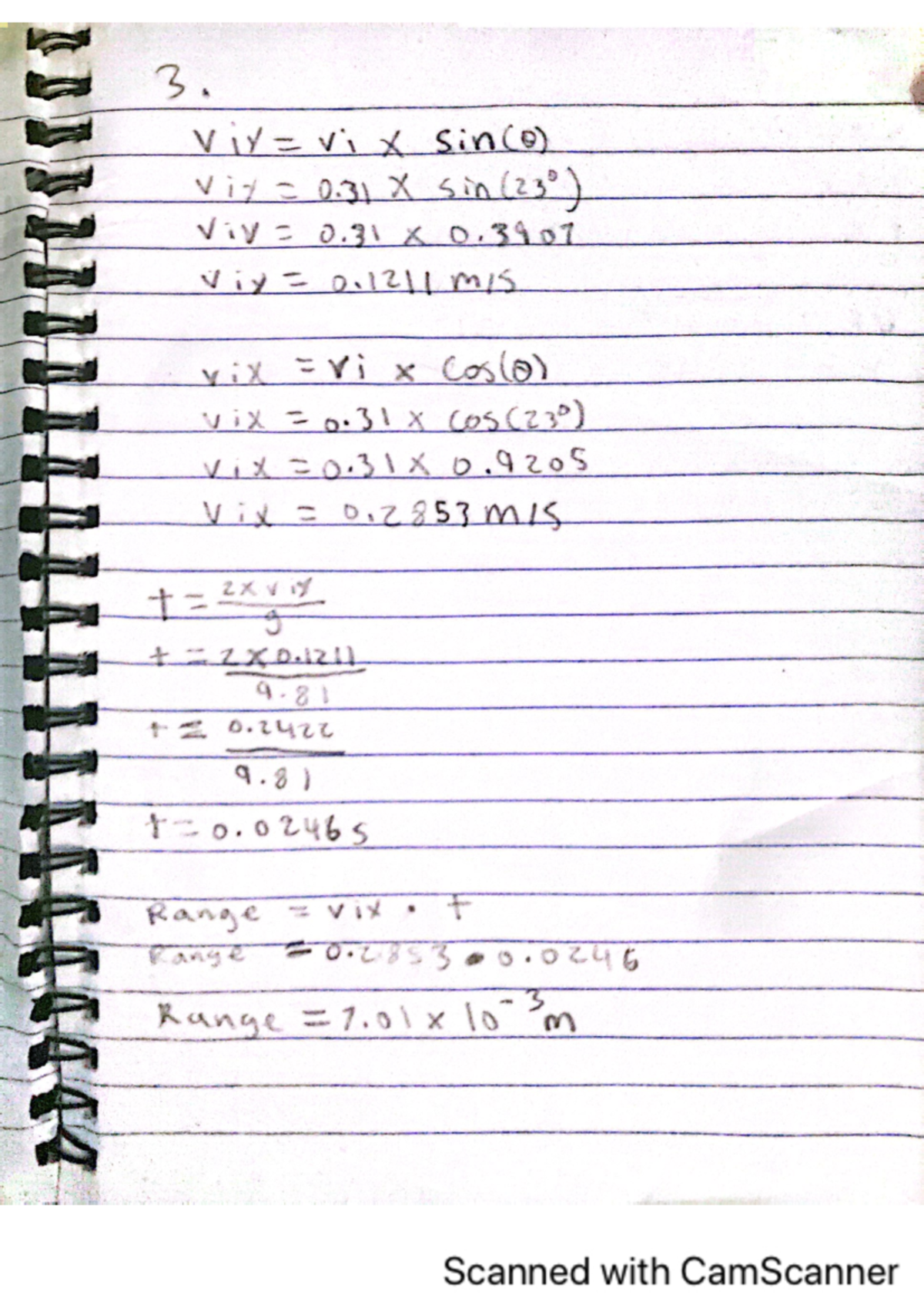 Project lab 6 - i am 17 - 3. . Vir=vix sin(o) Viy = 0 X sin (23°) viv ...