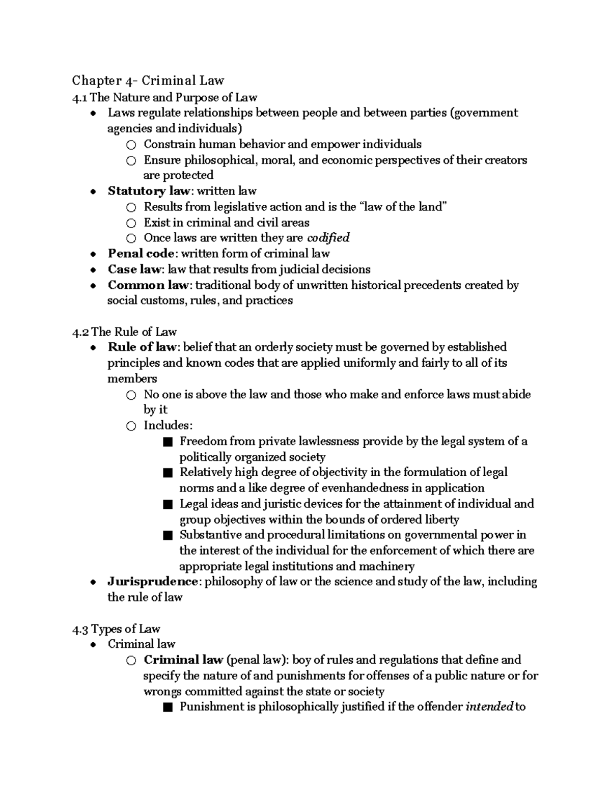 Cjs 101 chapter 4 notes - Cynthia Rickards - Chapter 4- Criminal Law 4 ...