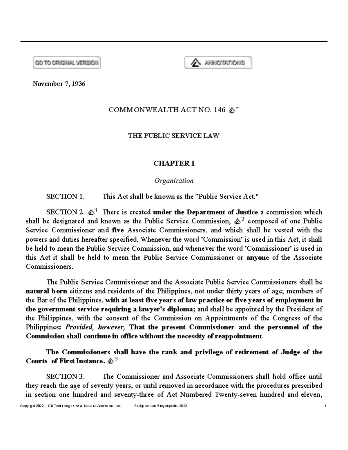 Commonwealth ACT NO. 146 (Amended) - November 7, 1936 COMMONWEALTH ACT ...