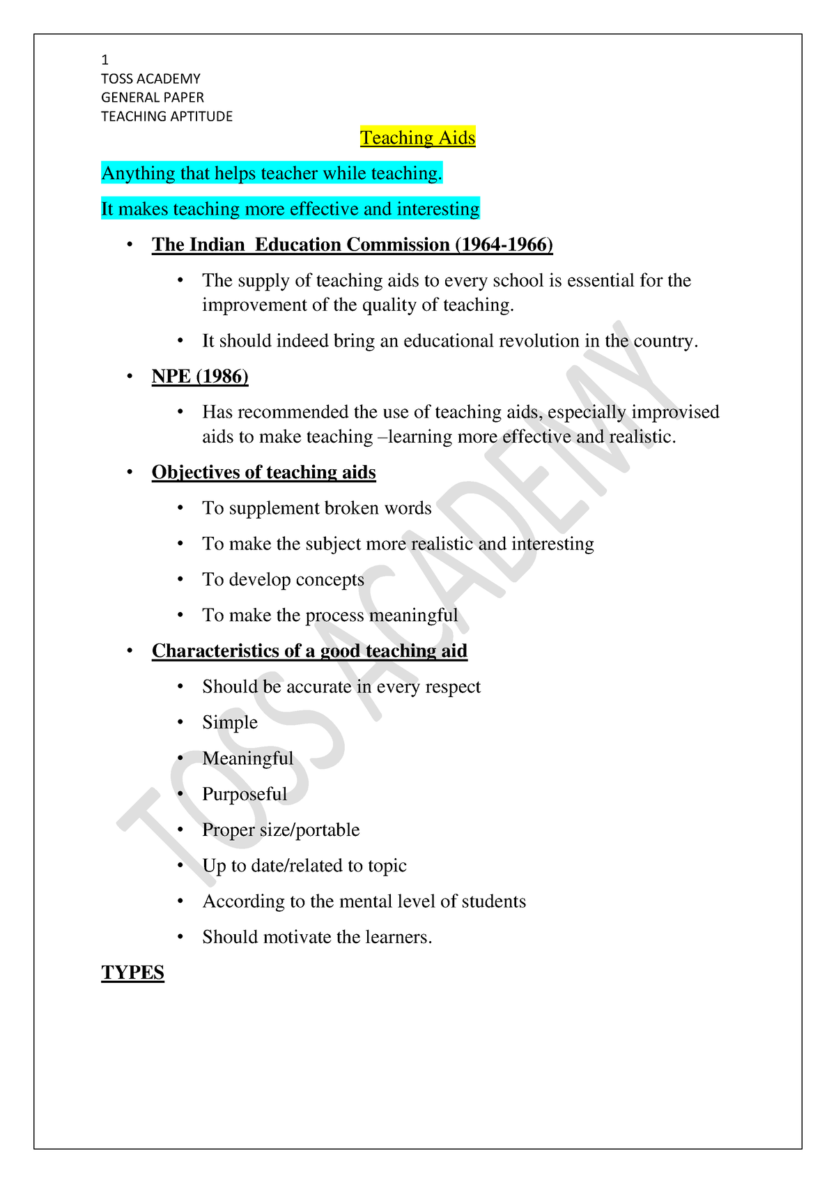 teaching aids assignment