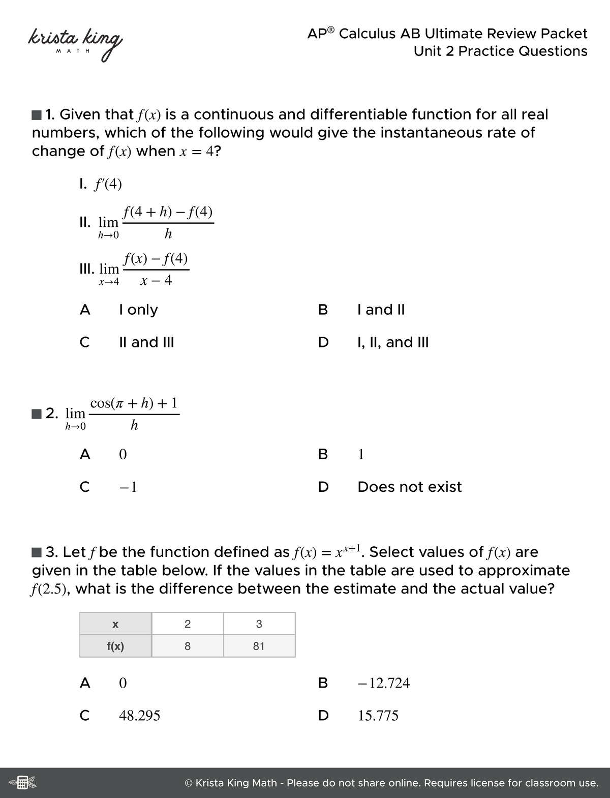 Unit 2 Practice Test - Assesment - Given that f (x) is a continuous and ...