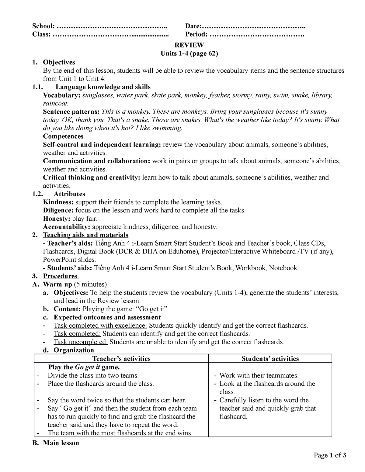 TA 4 i SS - Review Units 1-4 - Page 62 - School