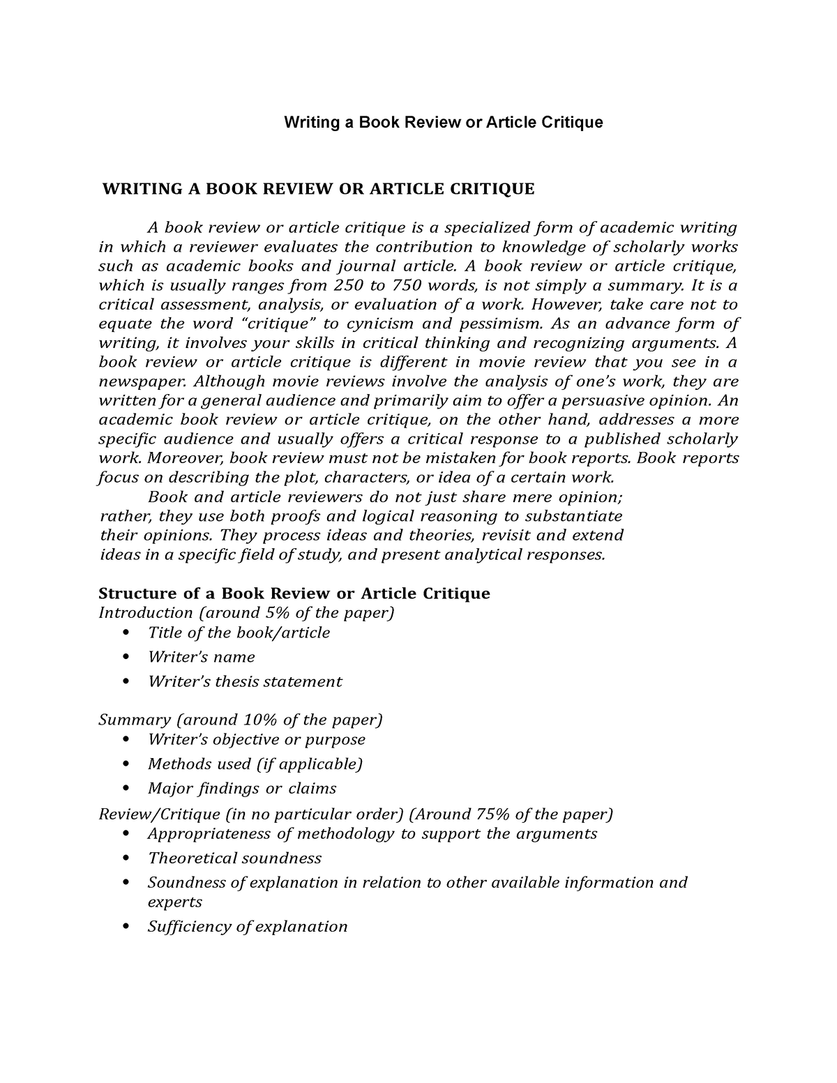 Chapter 6 Writing A Book Review Or Article Critique Writing A Book Review Or Article