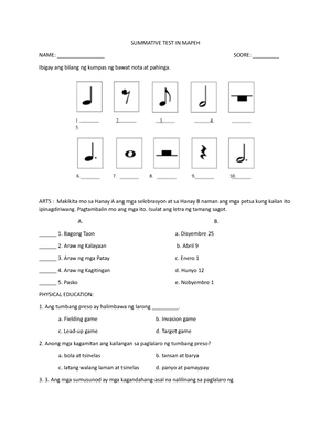 Summative Test Mapeh B Summative Test Mapeh Grade Vi Module Firs ...