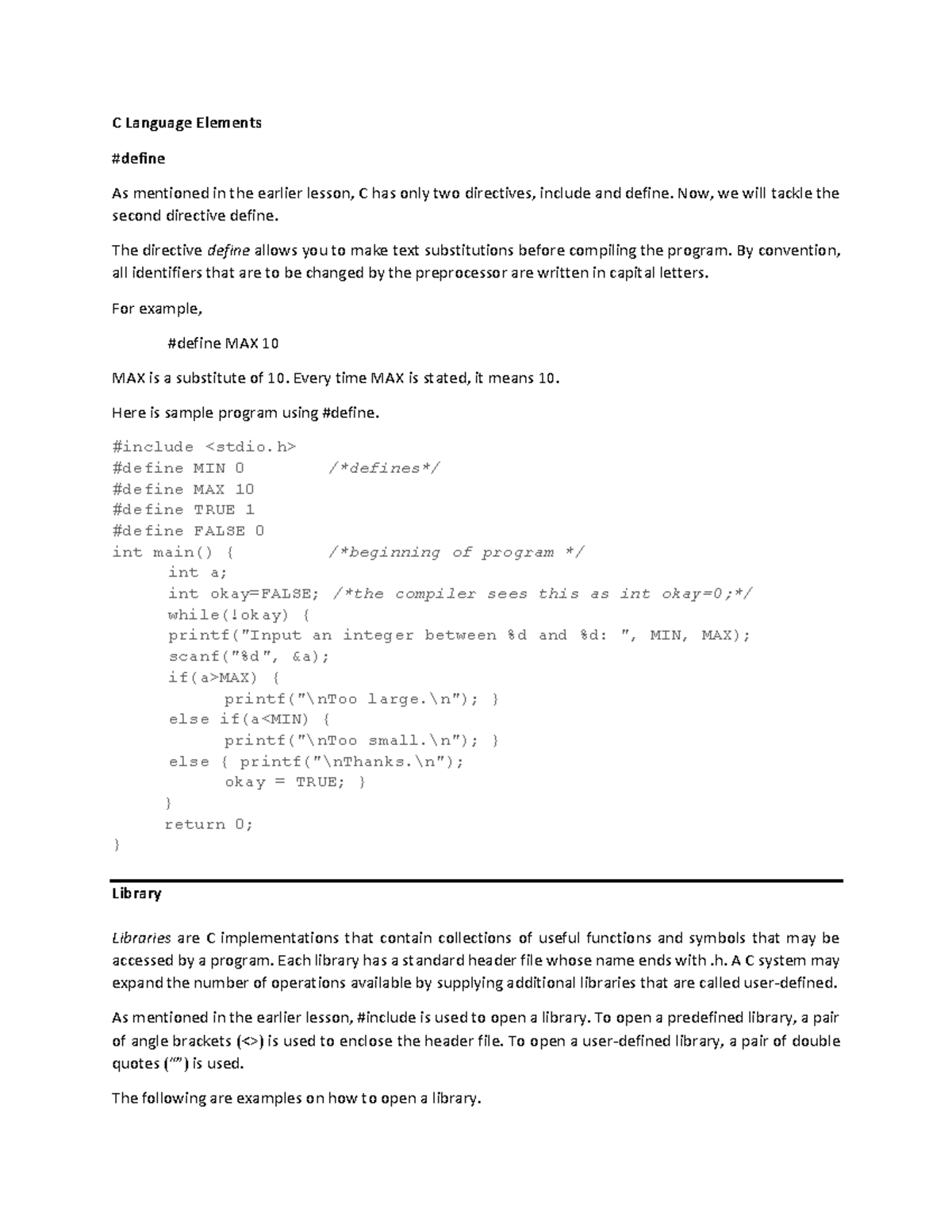 6 C++ Language Elements Programming C++ - C Language Elements #define ...