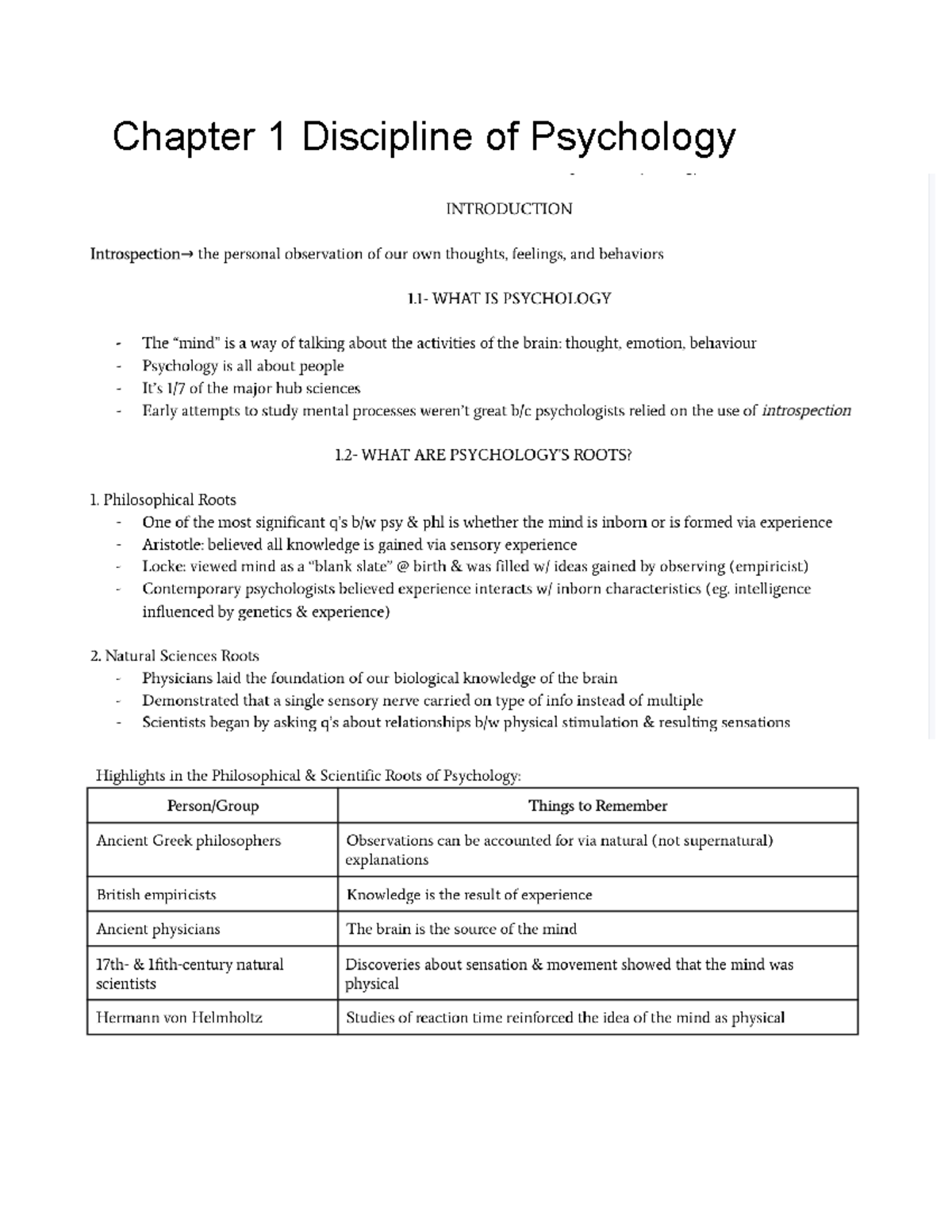 Chapter 1 Discipline of Psychology - Psy100H1 - Chapter 1 Discipline of ...