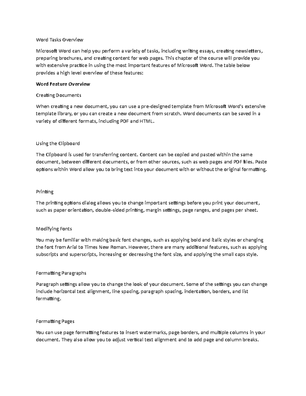Lecture Notes 6 - Word Tasks Overview Microsoft Word can help you ...