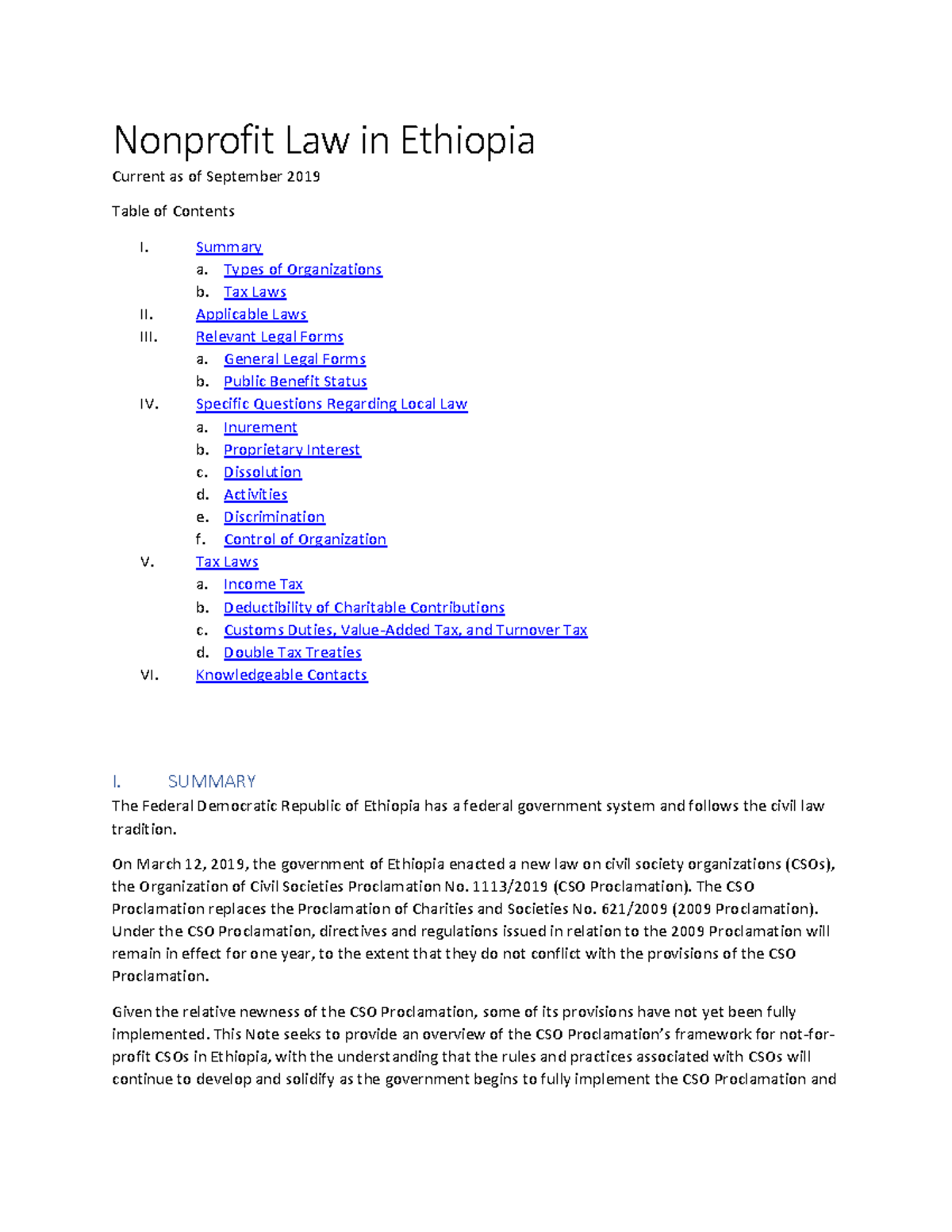 Nonprofit Law in Ethiopia Current as of September 2019 - Summary a ...