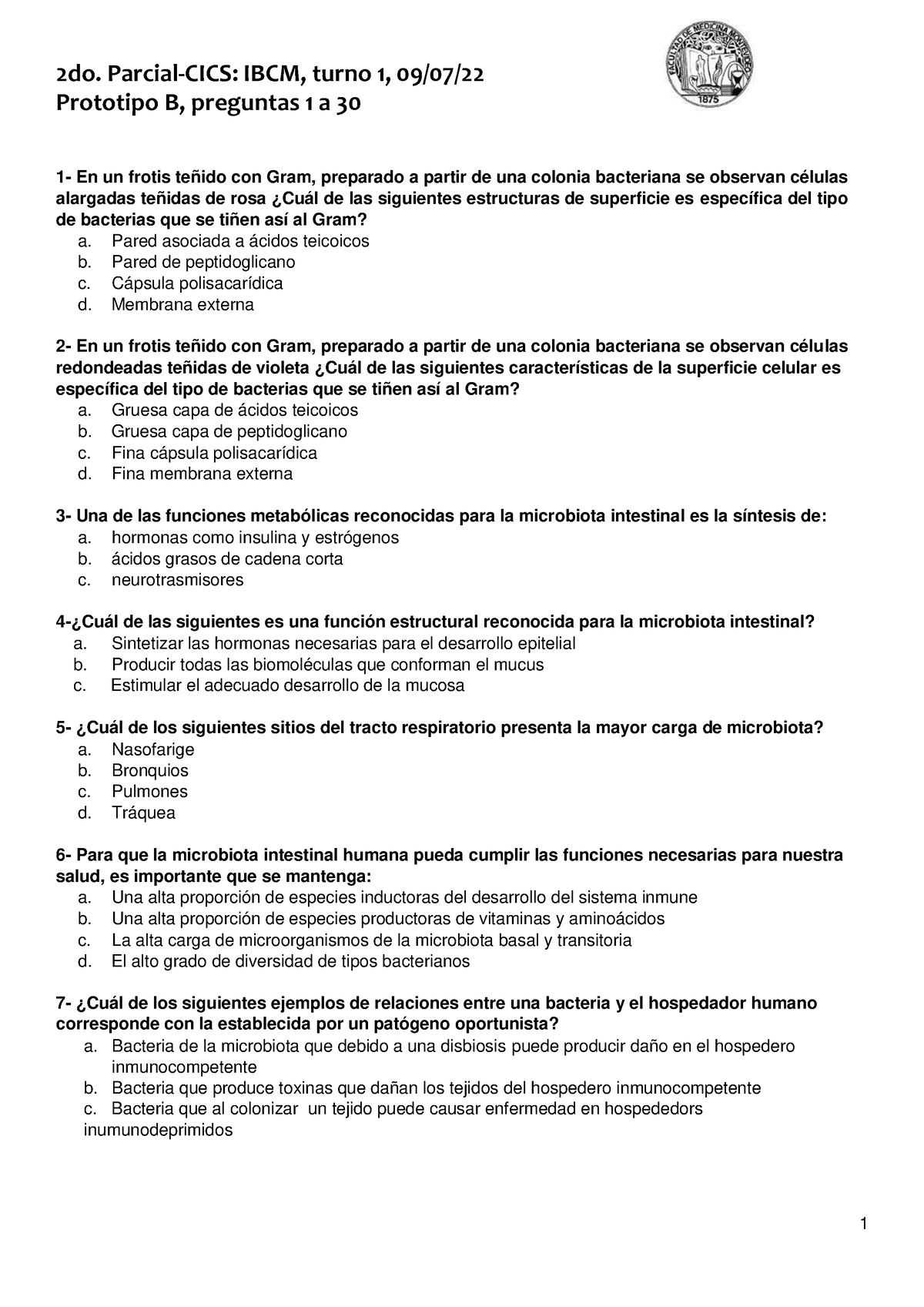 Parcial IBCM Turno 1 Prototipo B SIN Respuestas - Prototipo B ...