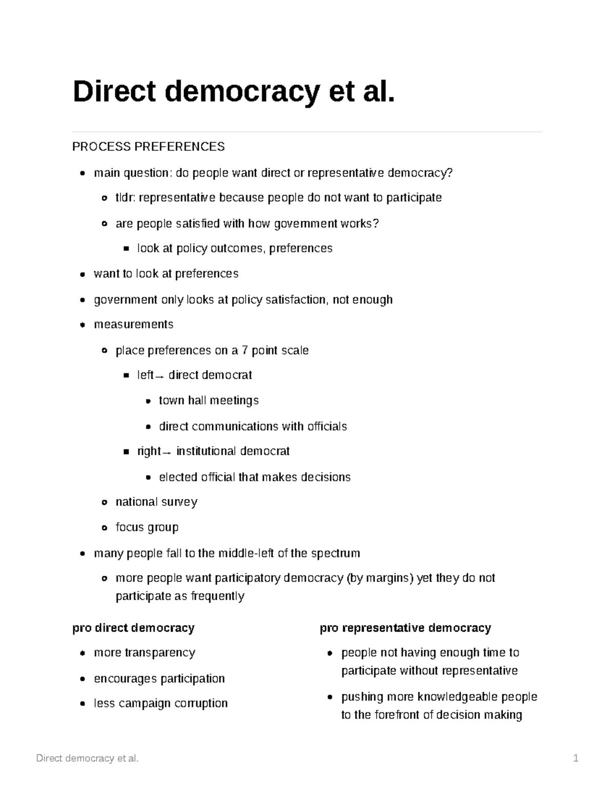 Direct democracy et al 1 Direct democracy et al. PROCESS PREFERENCES