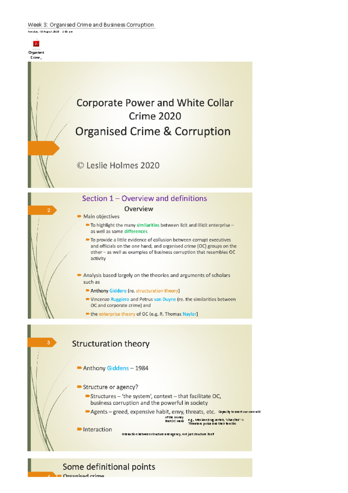 Week 3 Organised Crime and Business Corruption - Week 3: Organised ...