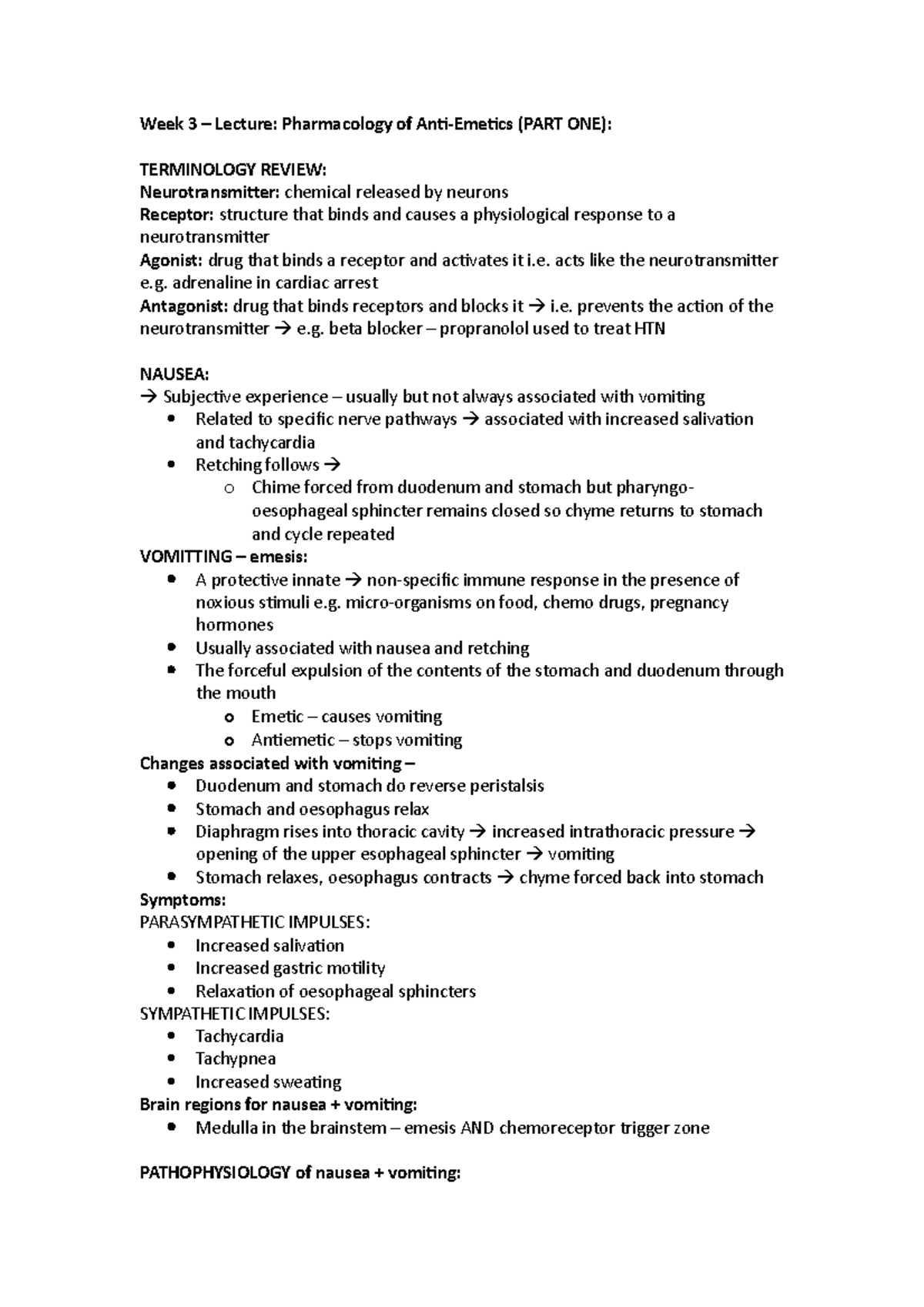 Week 3 – Lecture: Pharmacology of antiemetics - Week 3 – Lecture ...