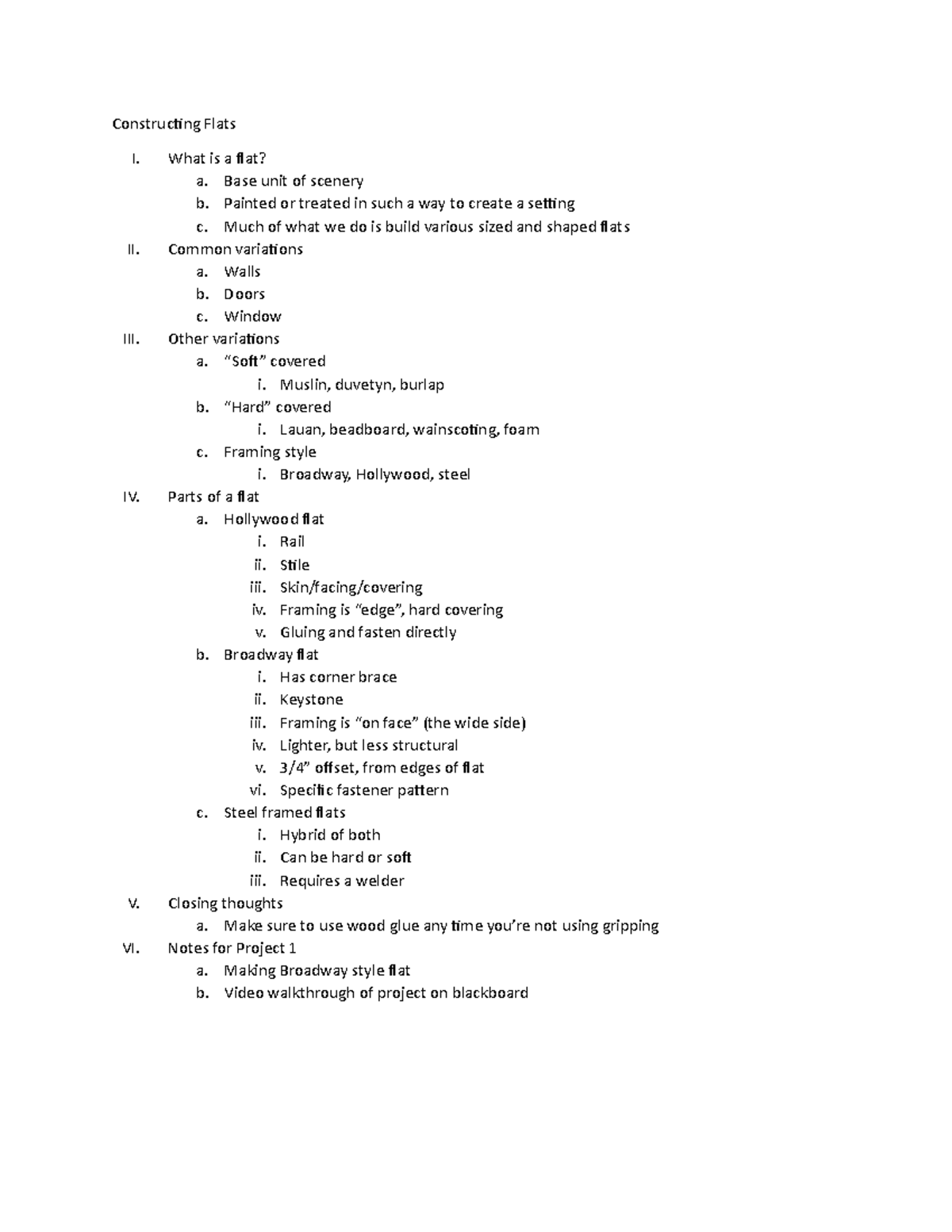Constructing Flats - Notes that are from in class, not in the readings ...