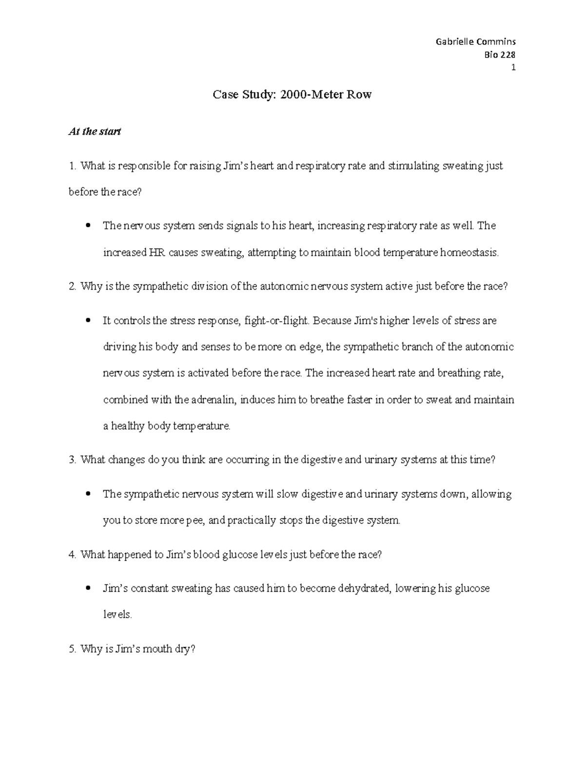 The 2000 Meter Row A Case in Homeostasis Bio 228 1 Case Study