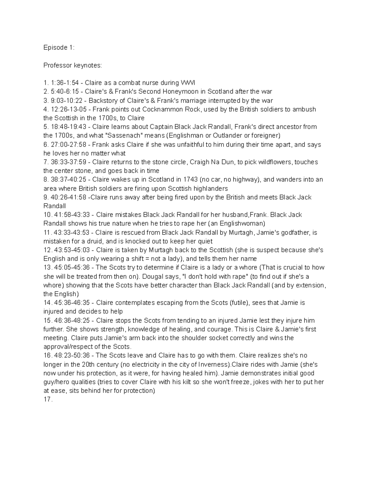 ENG 1121 Outlander Notes Part A - (SLVRGH 3URIHVVRU NH\QRWHV - Studocu