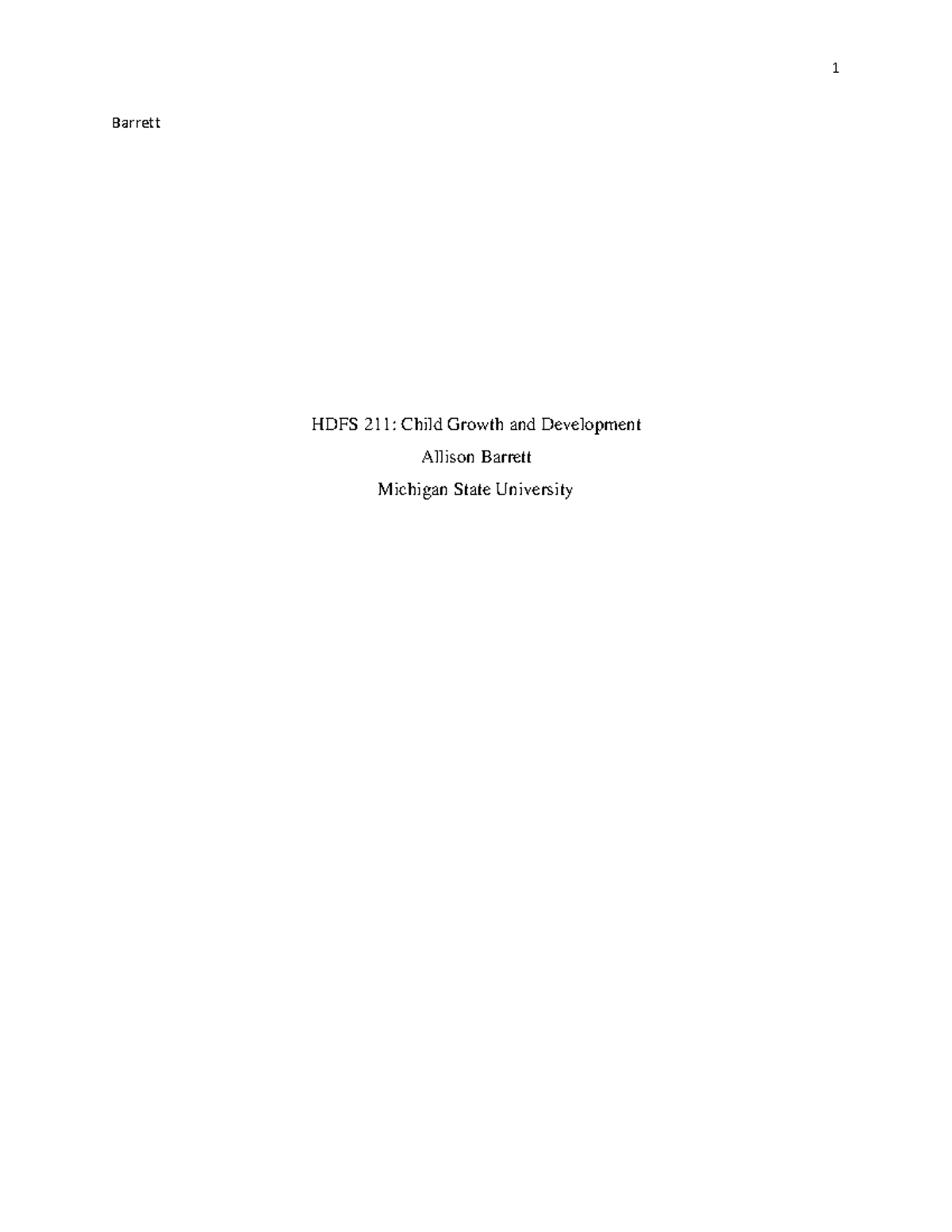 HDFS Observations Paper Outline Barrett HDFS 211 Child Growth and