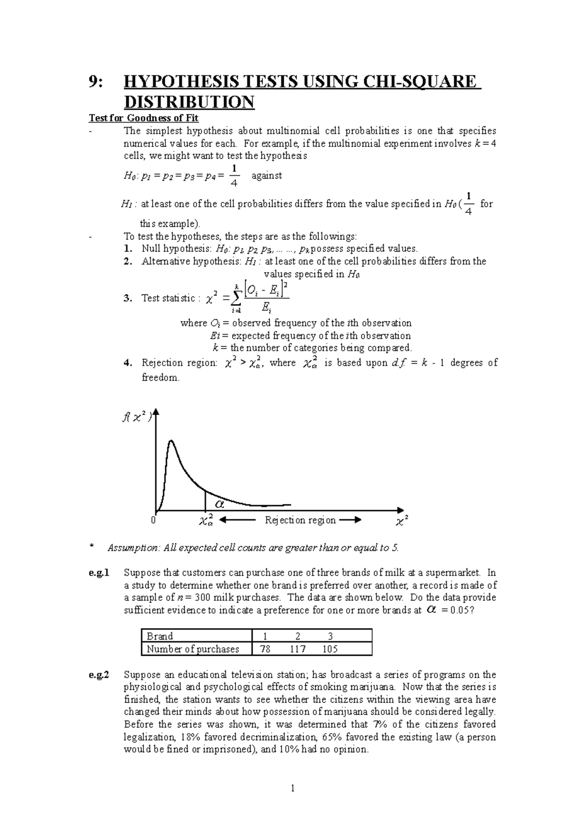 Chapter 9 219 9 HYPOTHESIS TESTS USING CHISQUARE DISTRIBUTION Test