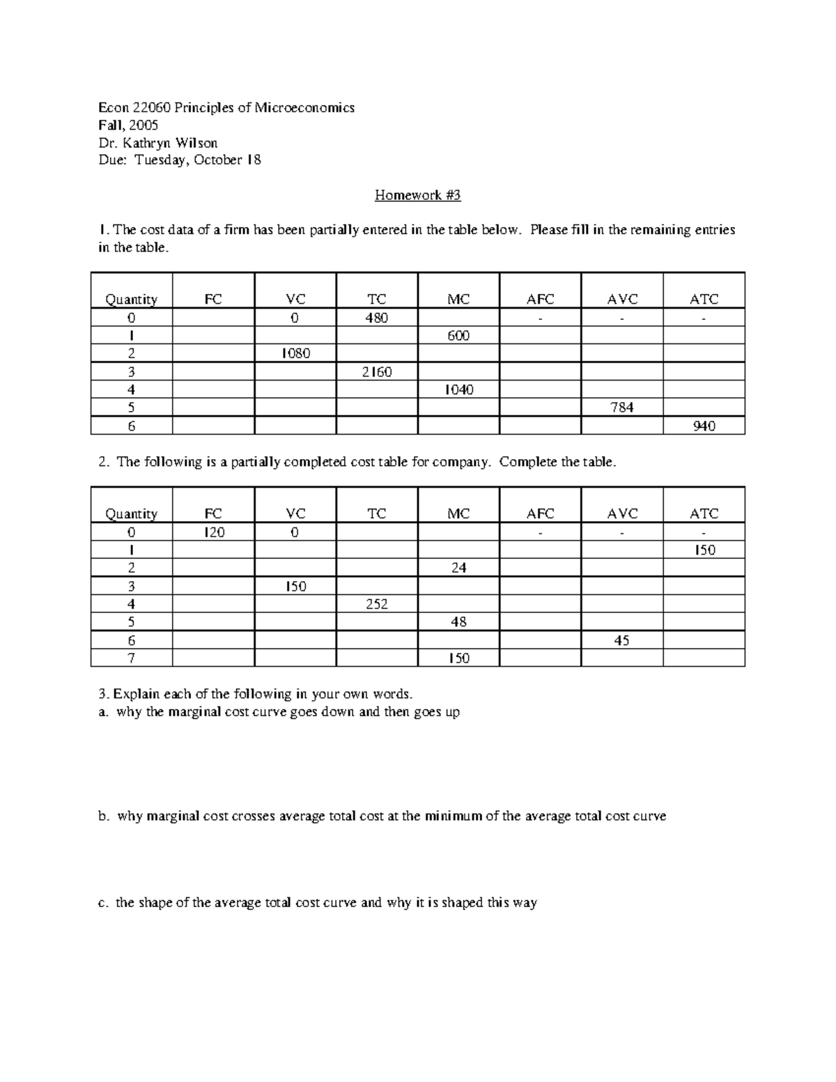 Homework 3 - Econ 22060 Principles Of Microeconomics Fall, 2005 Dr 