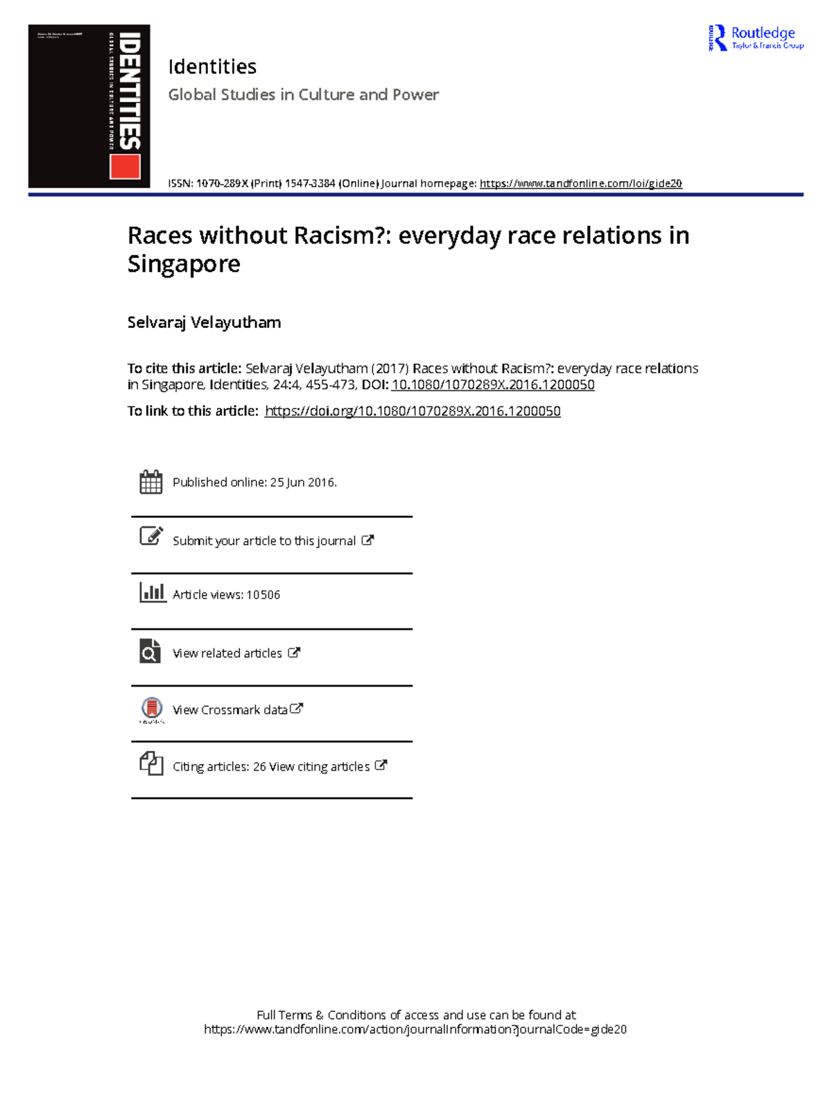 Races without Racism everyday race relations in Singapore - 1080 ...