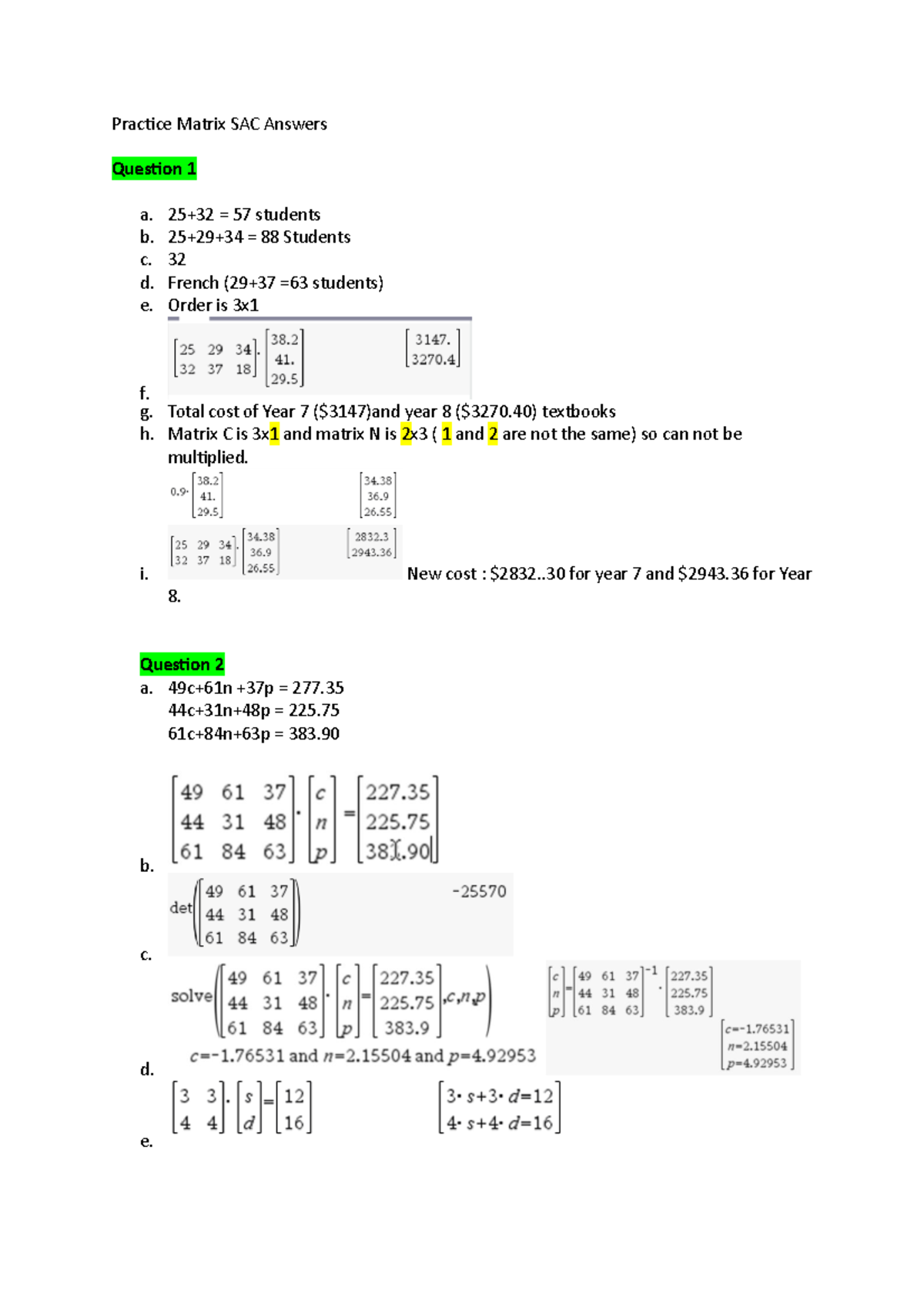 2017 Practice Matrix SAC Answers - Practice Matrix SAC Answers Question ...
